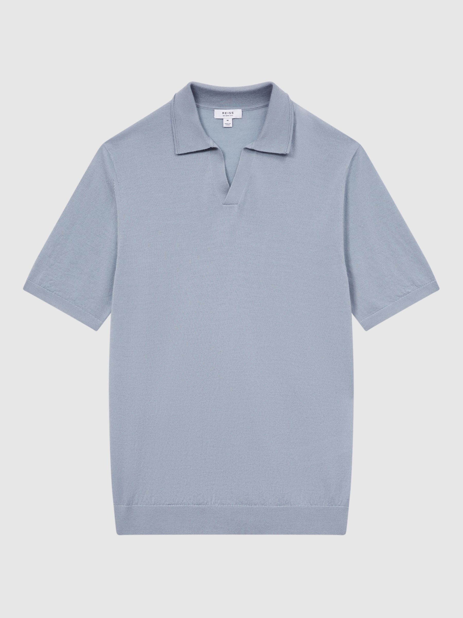 Reiss Duchie Knitted Short Sleeve Polo Top, Dove Blue