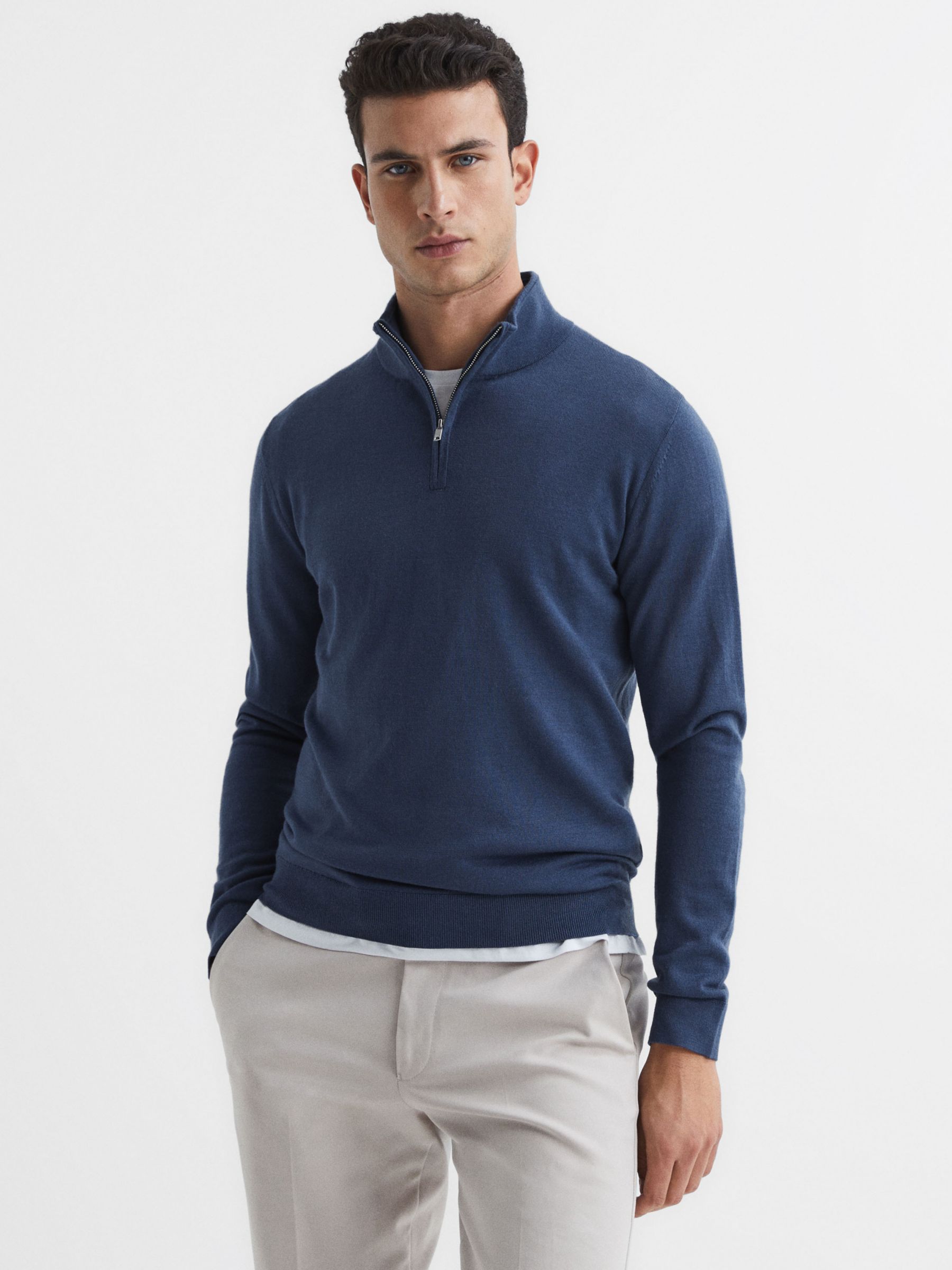 Reiss Blackhall Funnel Neck Merino Wool Jumper, Azure at John Lewis ...