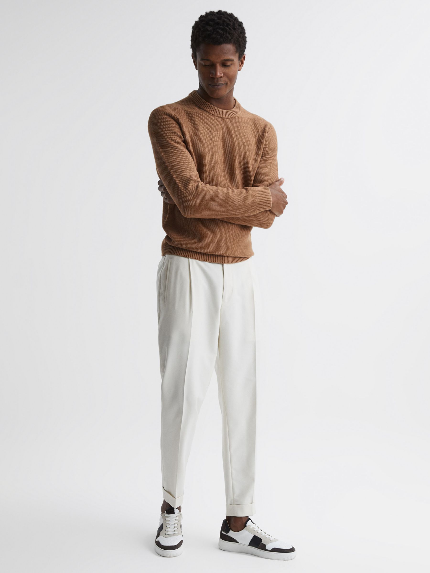 Reiss Cole Textured Jumper, Camel at John Lewis & Partners