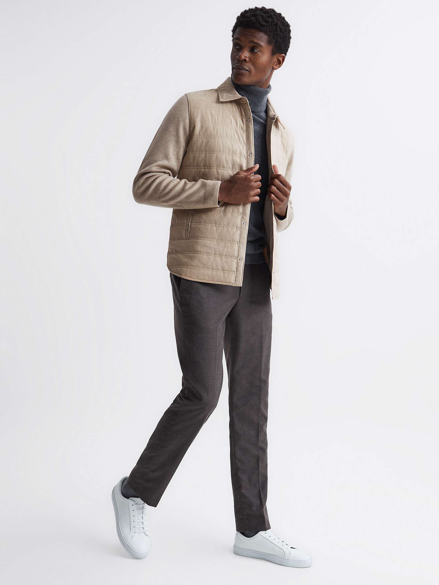 Reiss Wandsworth Quilted Hybrid Jacket, Oatmeal at John Lewis & Partners