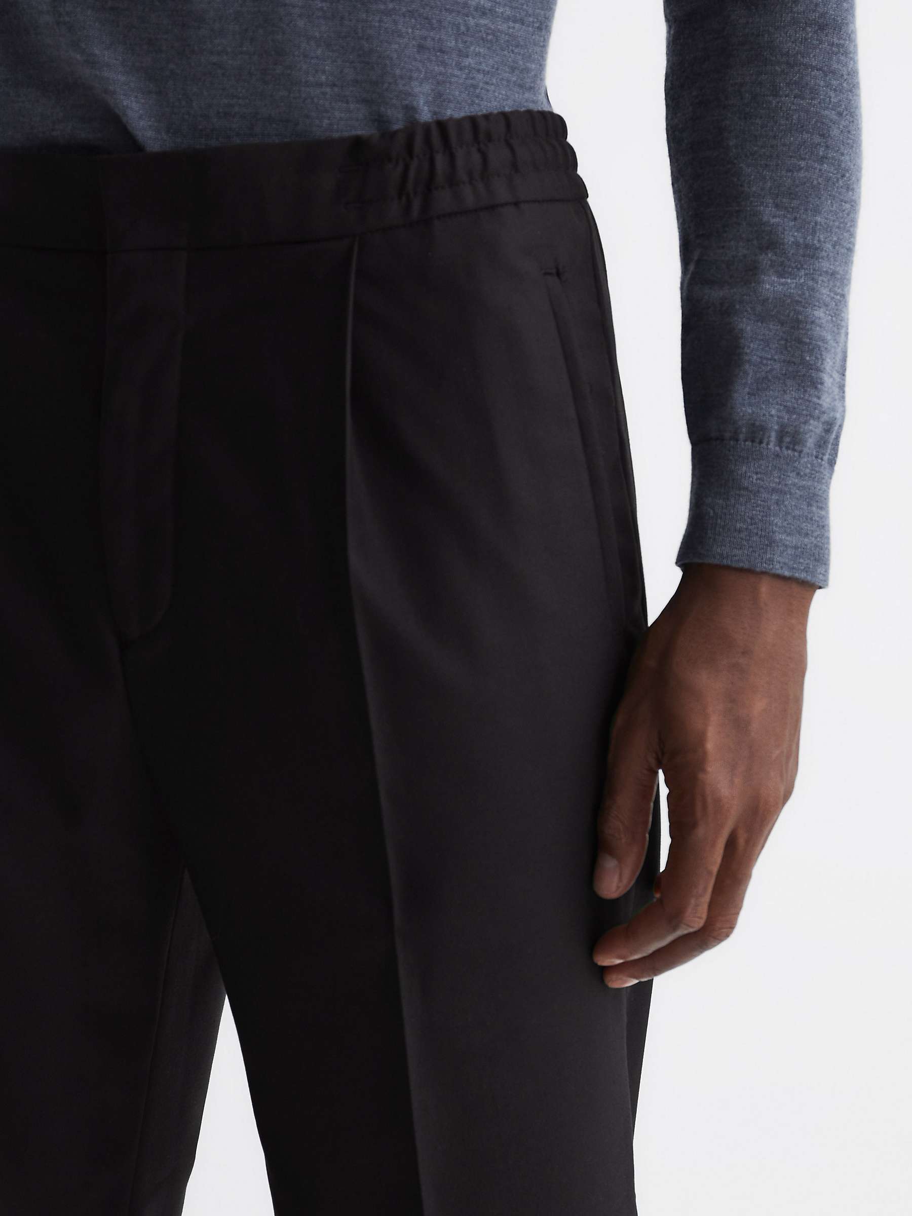 Reiss Brighton Pleated Slim Trousers, Black at John Lewis & Partners