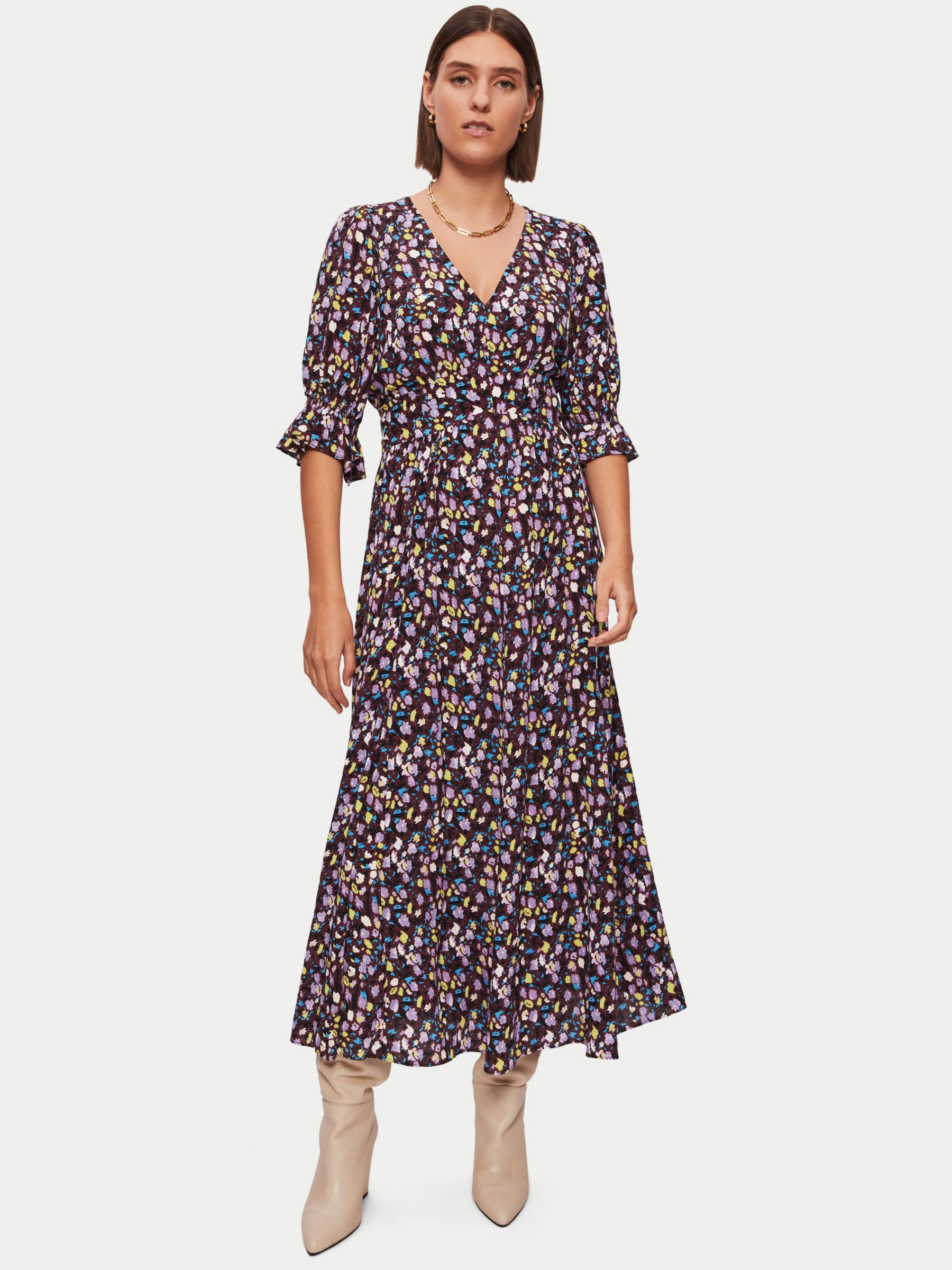 Jigsaw Floral Print Midi Dress, Purple/Multi at John Lewis & Partners