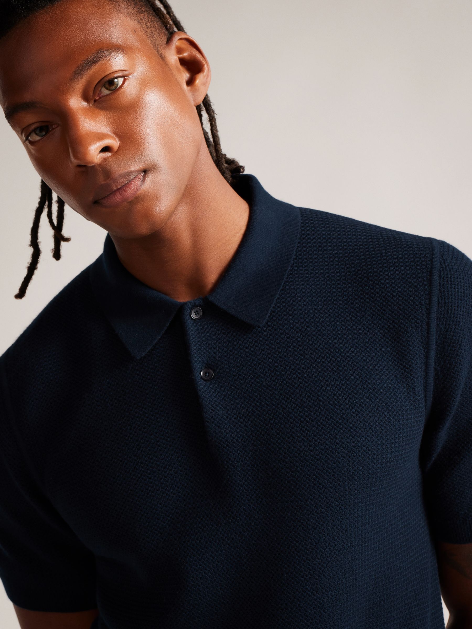 Ted Baker Imago Short Sleeve Knitted Polo Top, Navy at John Lewis ...