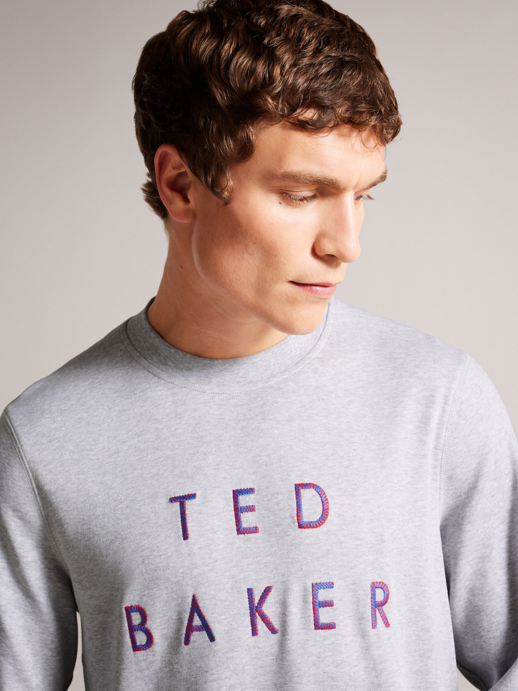 Ted Baker Embroidered Long Sleeve Jumper, Grey Marl, S