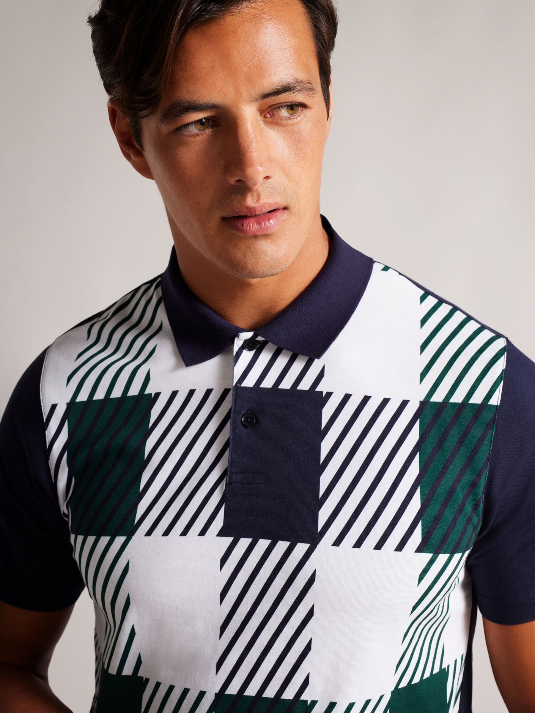 Ted Baker Pollaid House Check Polo Shirt, Navy at John Lewis & Partners