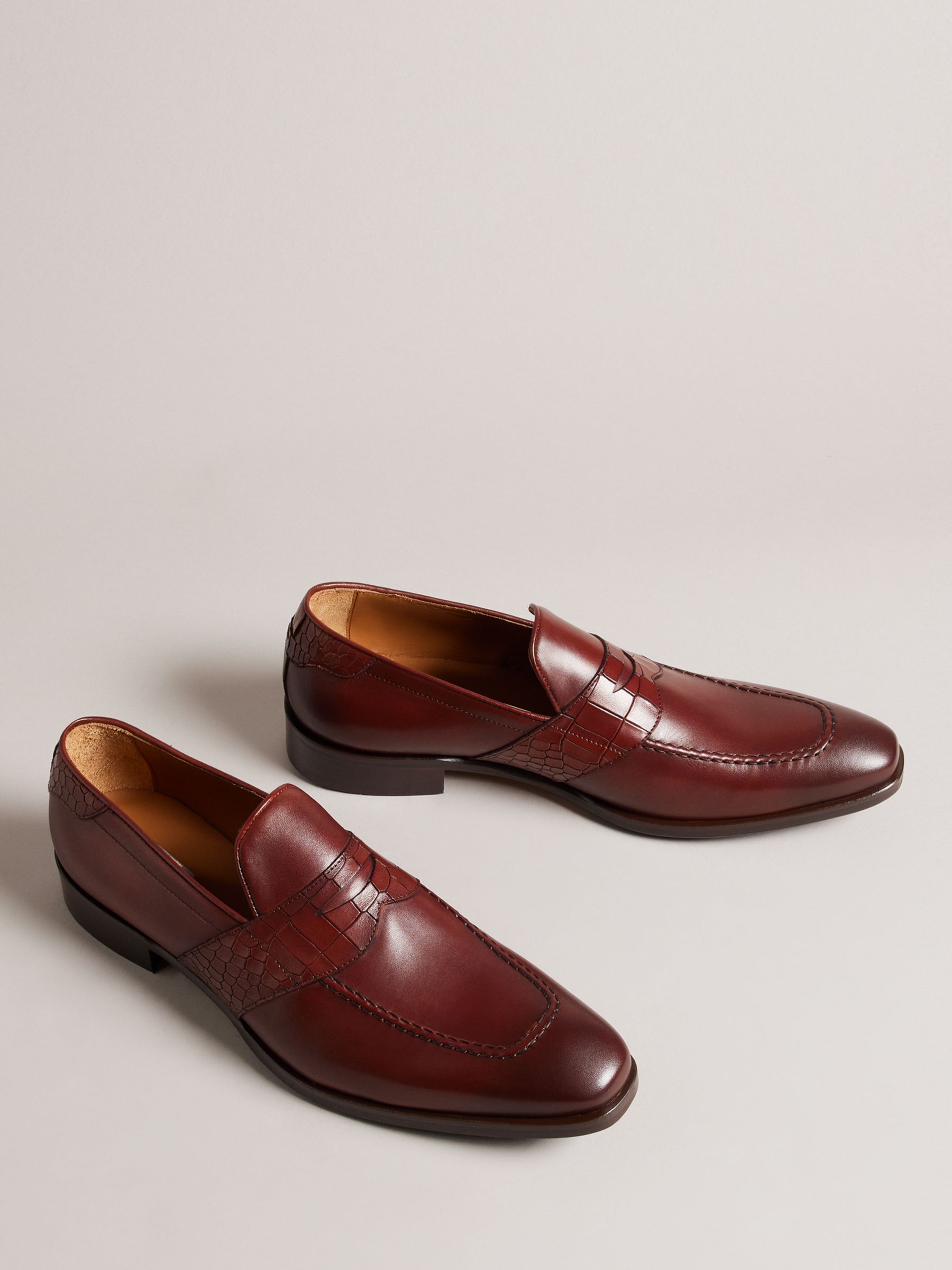 Ted Baker Anto Leather Loafers, Chocolate at John Lewis & Partners