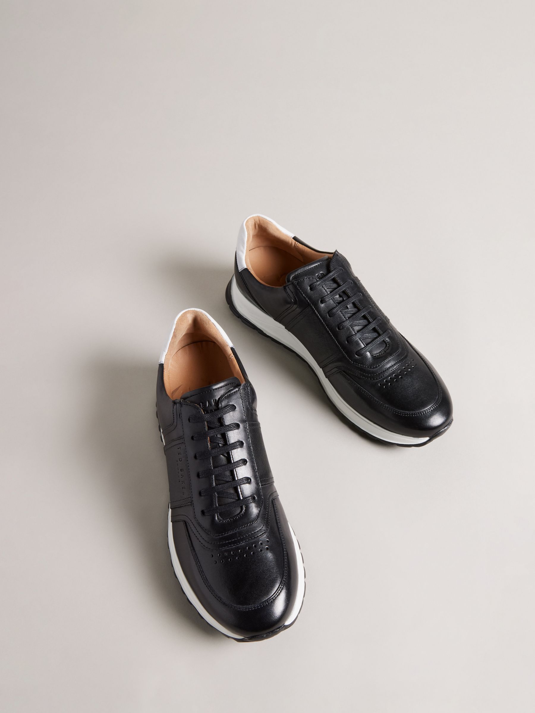 Ted Baker Frayne Leather Retro Trainers, Black at John Lewis & Partners