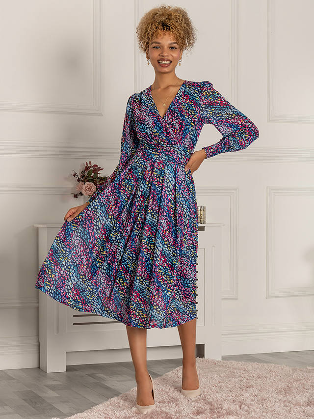 Jolie Moi Maaike Floral Print Long Sleeve Midi Dress, Navy/Multi