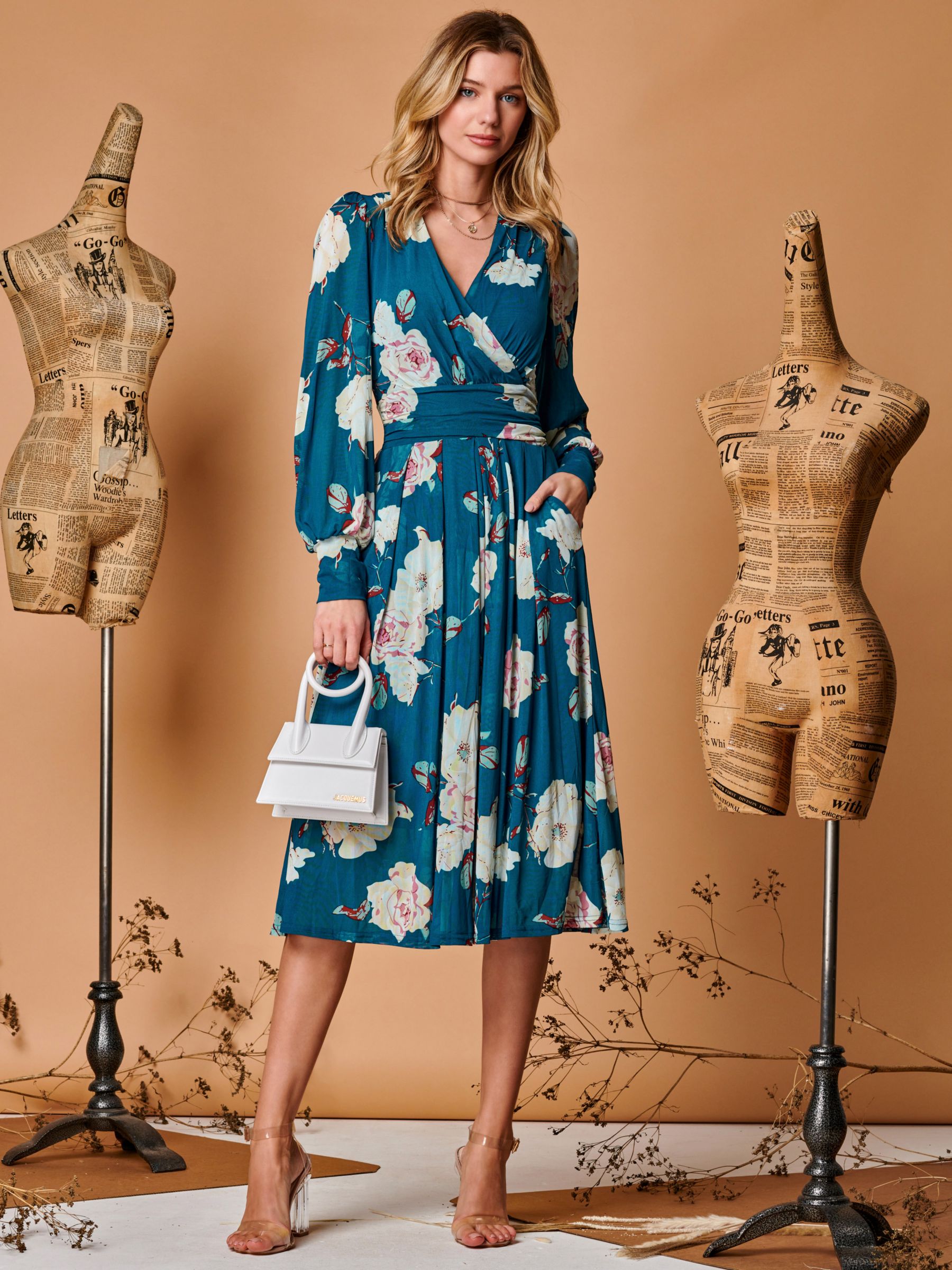 Jolie Moi Maaike Floral Print Long Sleeve Midi Dress