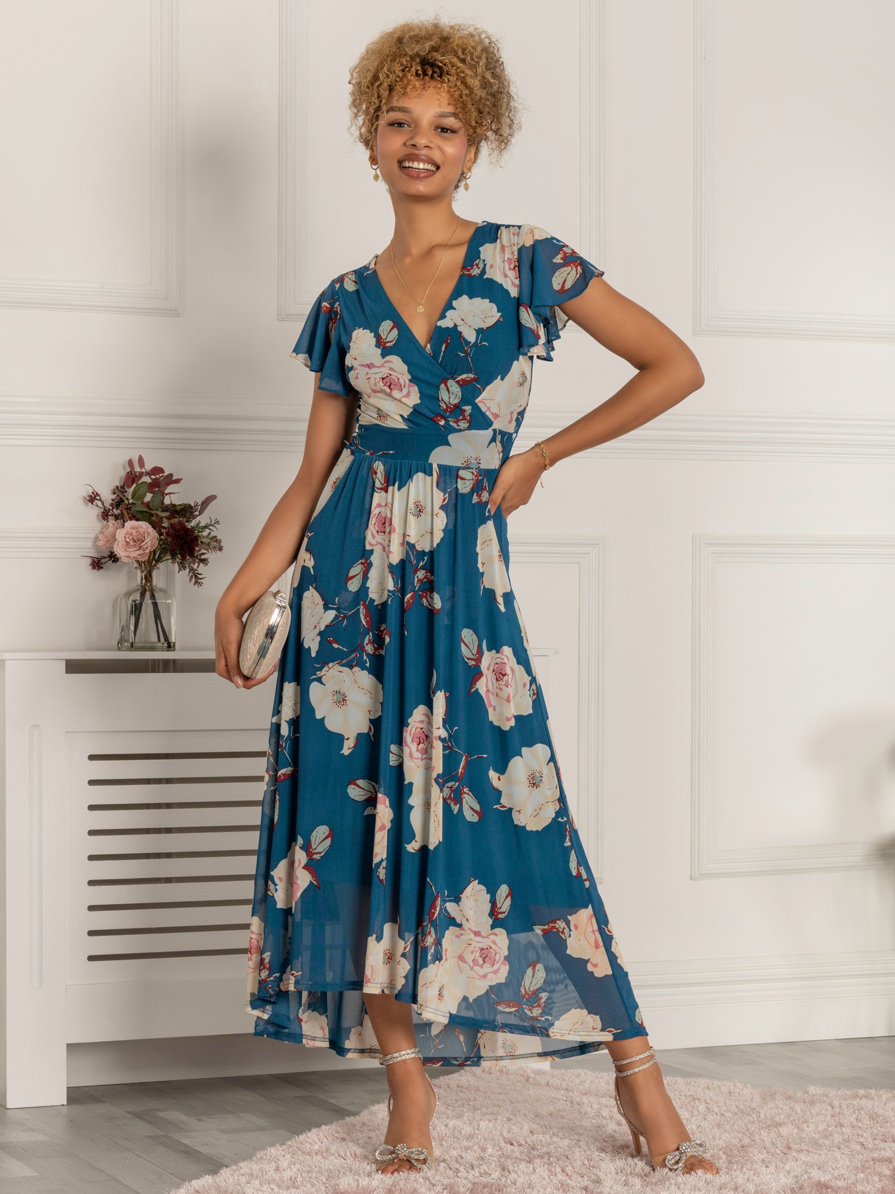 Jolie Moi Piper Floral Print Maxi Dress, Dark Teal at John Lewis & Partners
