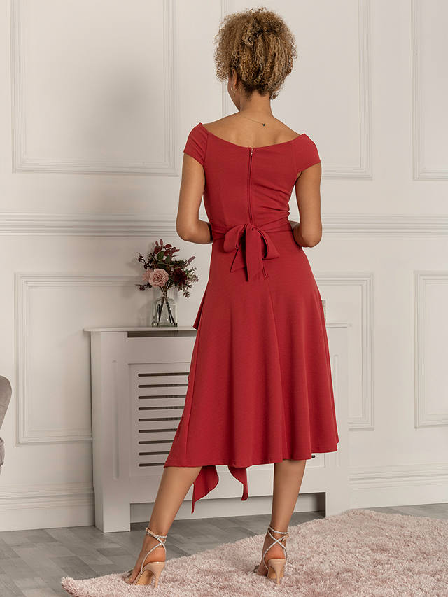 Jolie Moi Desiree Flared Ruffle Midi Dress, Rusty Red at John Lewis ...