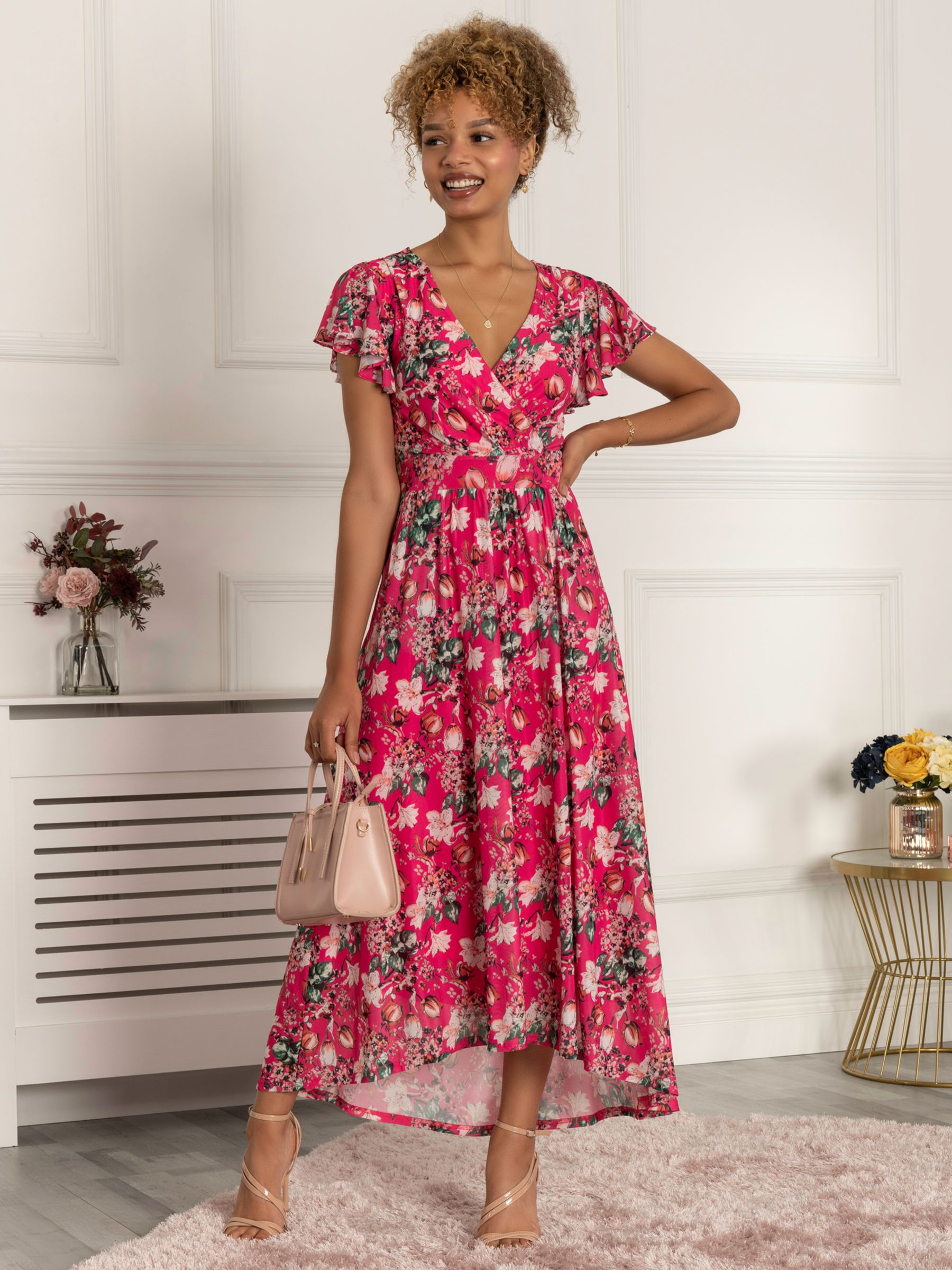 Jolie Moi Piper Floral Print Maxi Dress, Hot Pink at John Lewis & Partners