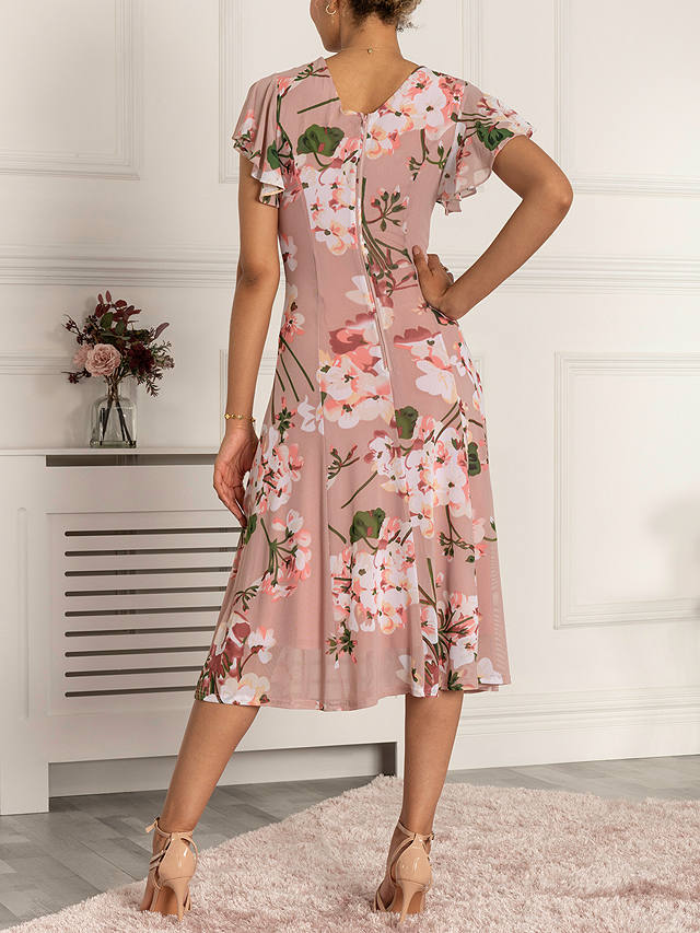 Jolie Moi Essie Flared Mesh Floral Print Dress, Pink