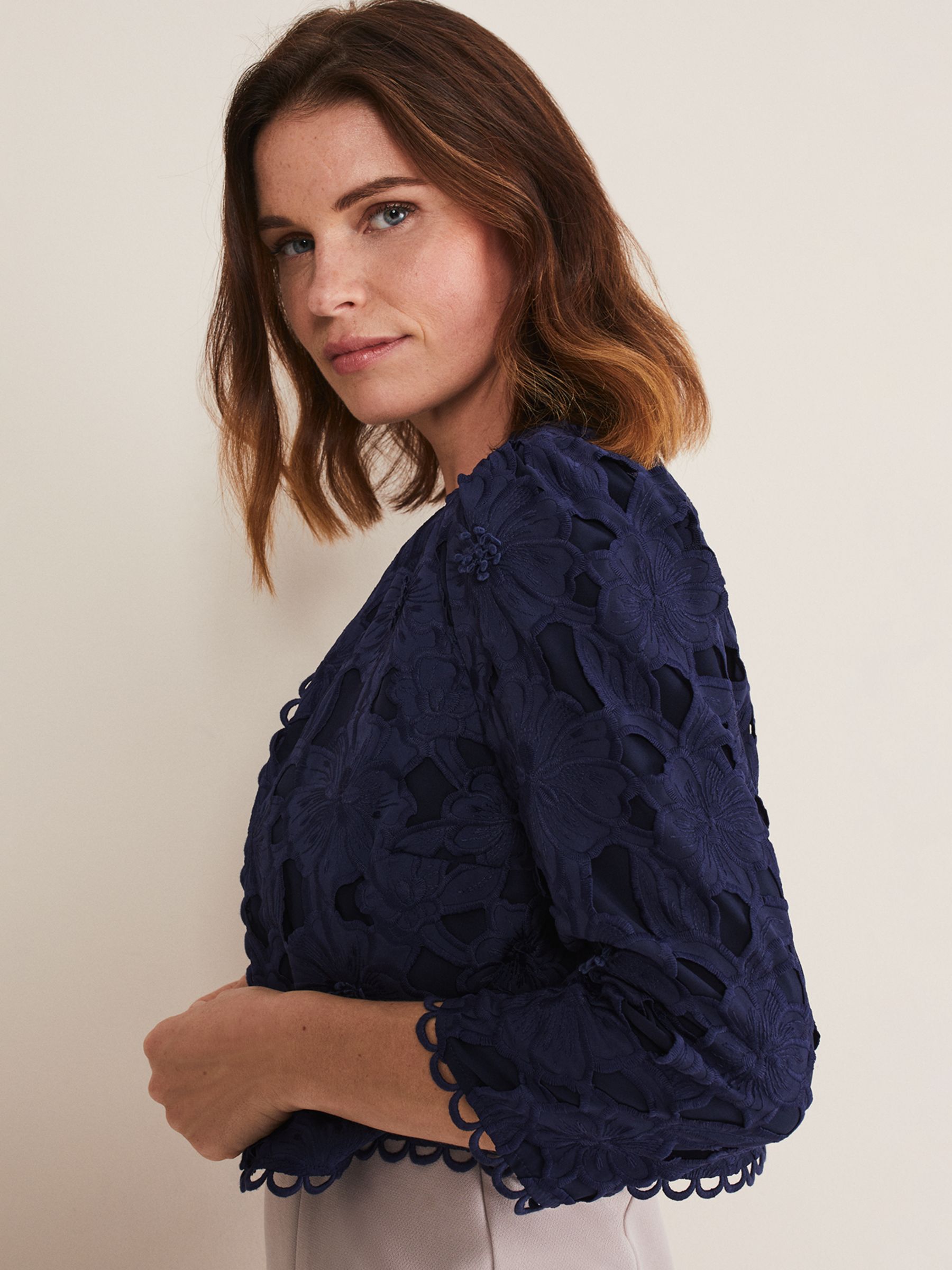 Phase Eight Zita Lace Jacket, Navy at John Lewis & Partners