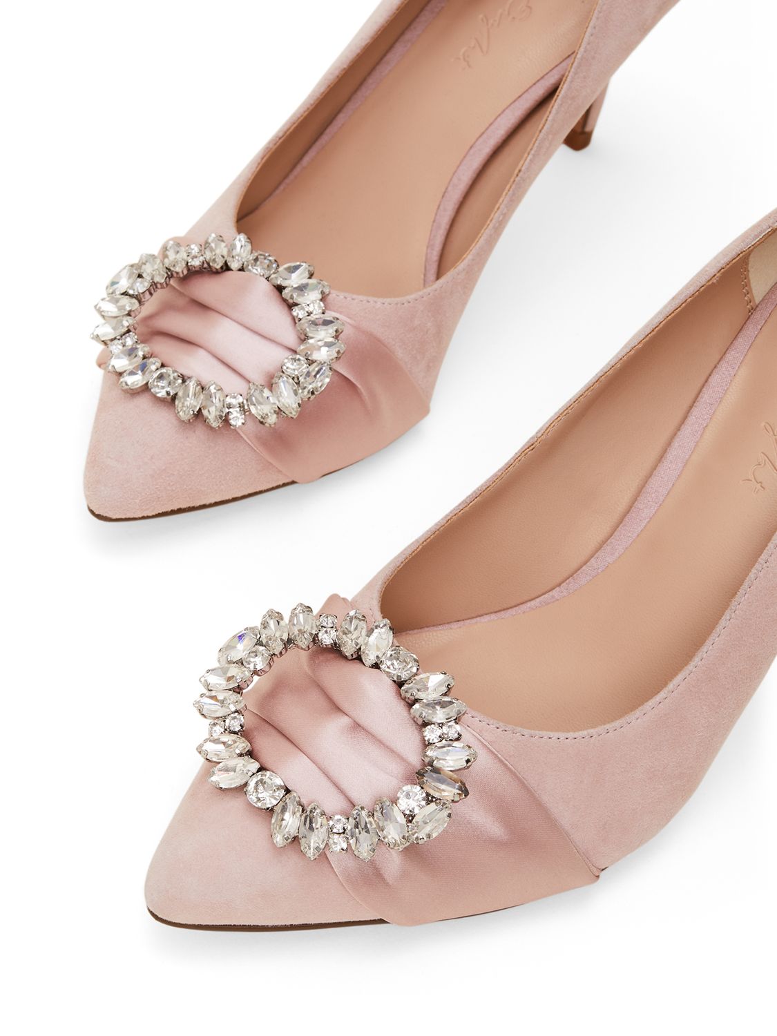 Phase Eight Jewel Ribbon Suede Court Shoes, Antique Rose, 3
