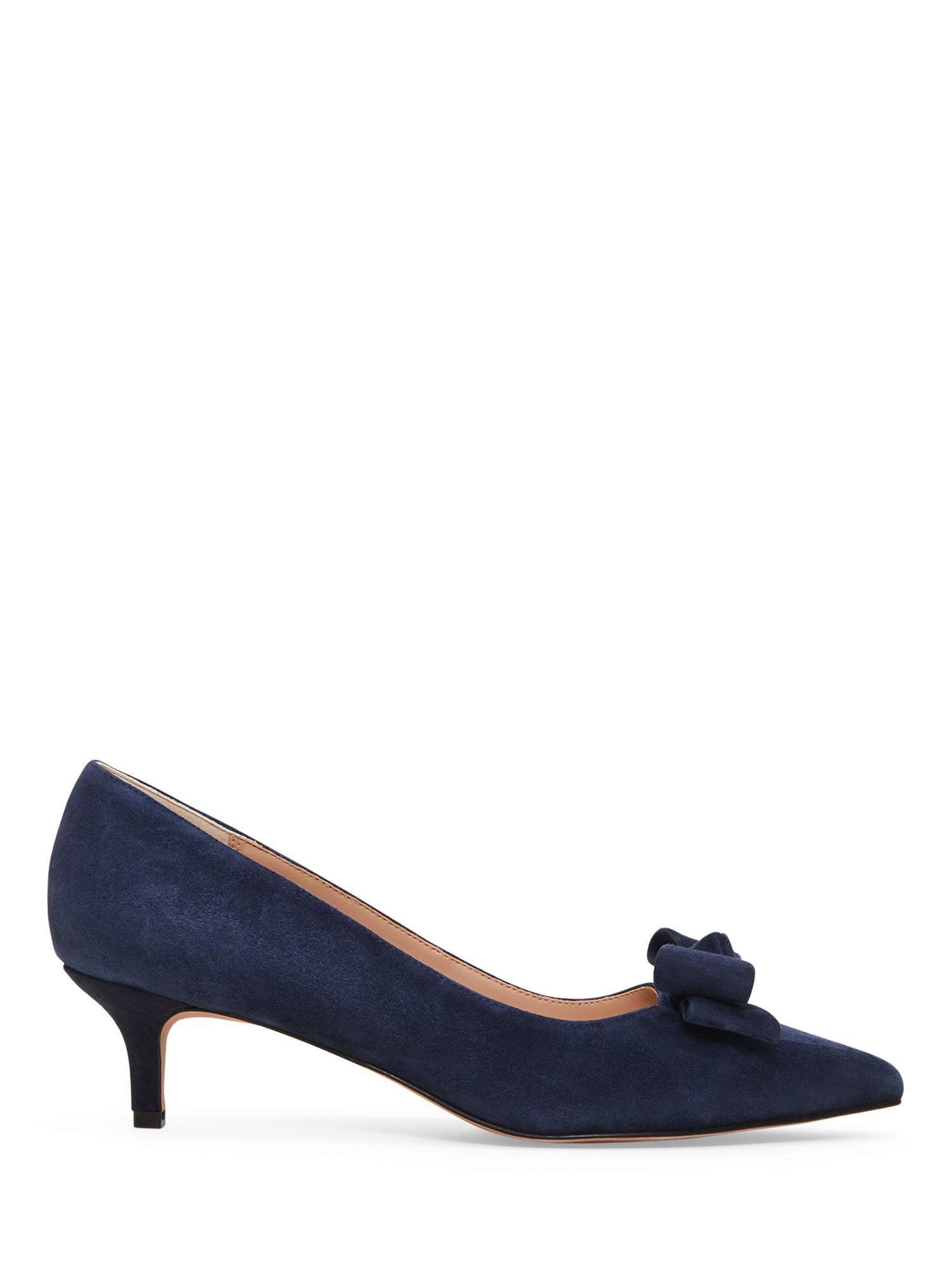 Phase Eight Structured Bow Kitten Heel Shoes, Navy, 3