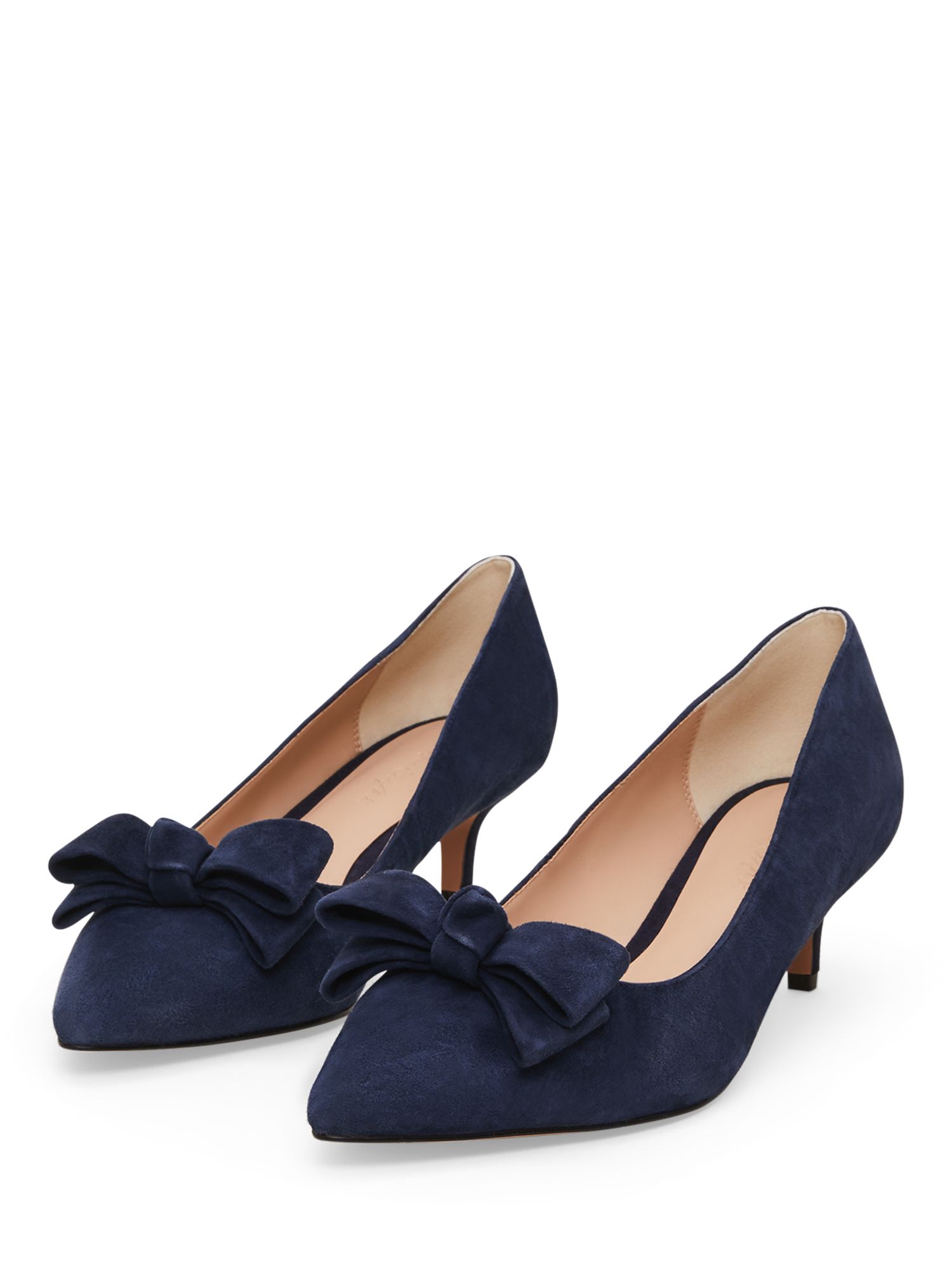 Phase Eight Structured Bow Kitten Heel Shoes, Navy, 3