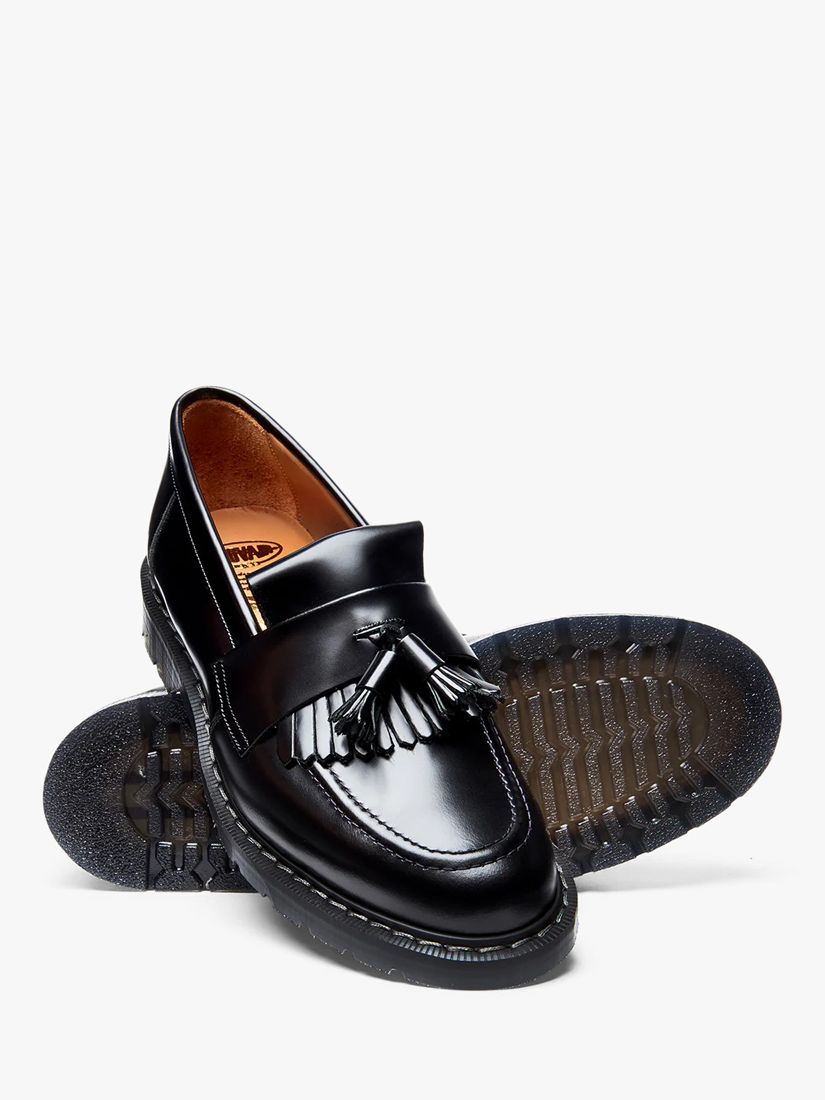 Solovair Tassle Leather Loafers, Black Hi Shine, 6