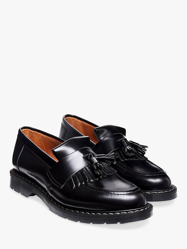 Solovair Tassle Leather Loafers, Black Hi Shine