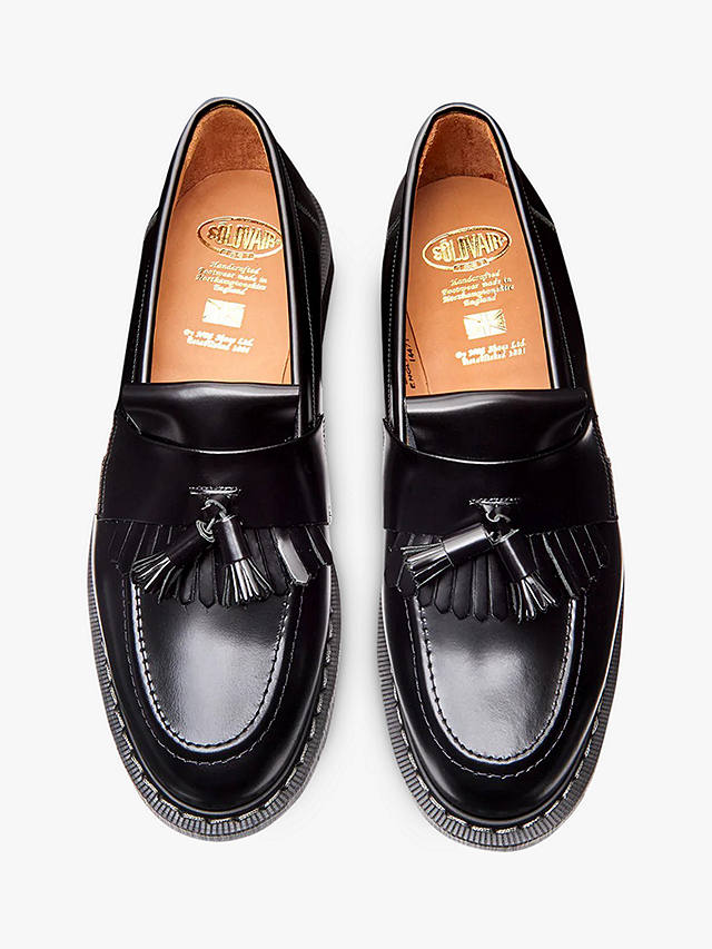 Solovair Tassle Leather Loafers, Black Hi Shine