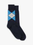 BOSS Plain and Argyle Pattern Cotton Blend Socks, Pack of 2, Medium Blue