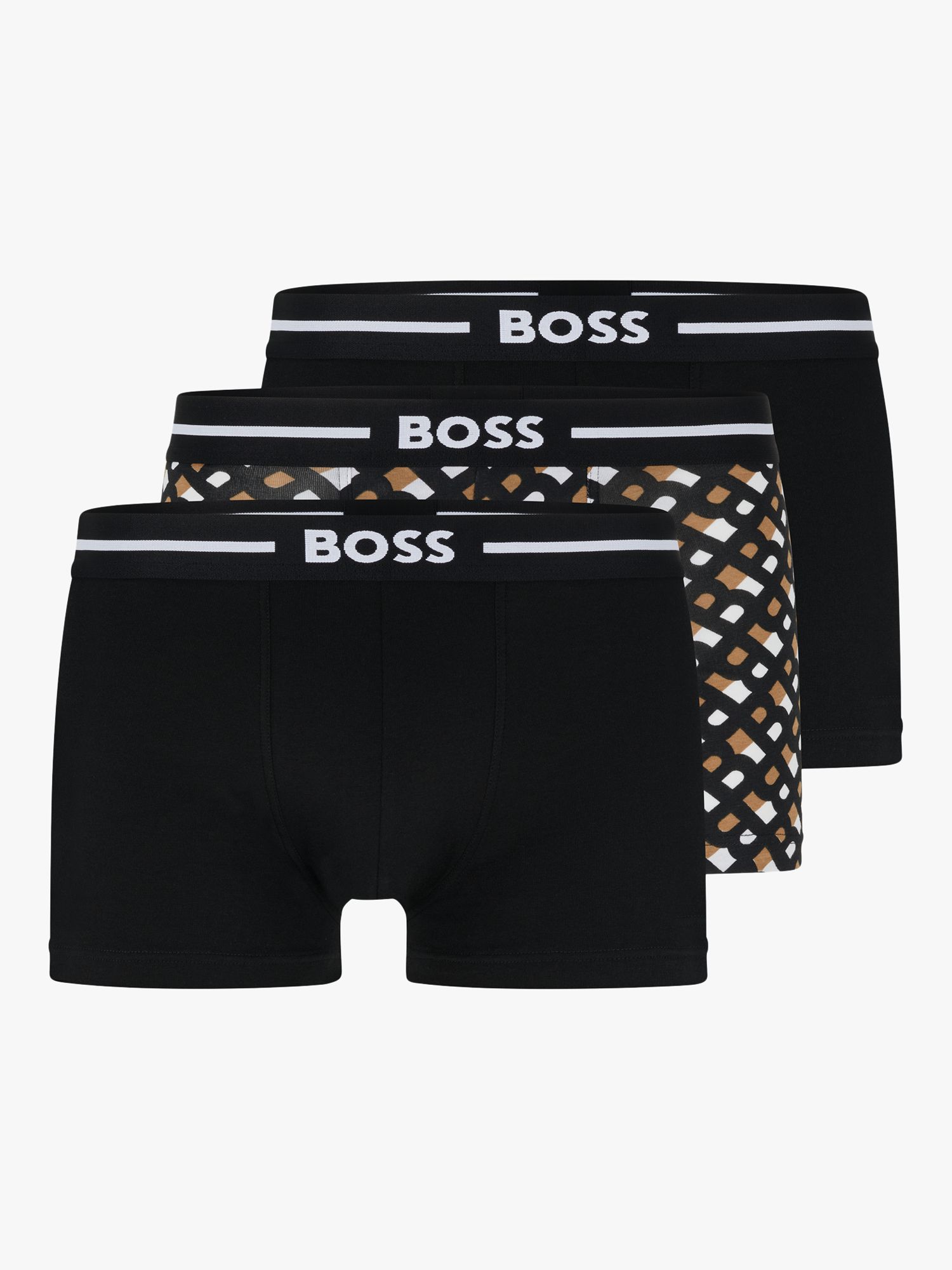 BOSS Bold Cotton Logo Waistband Trunks, Pack of 3, Beige/Black/White at ...