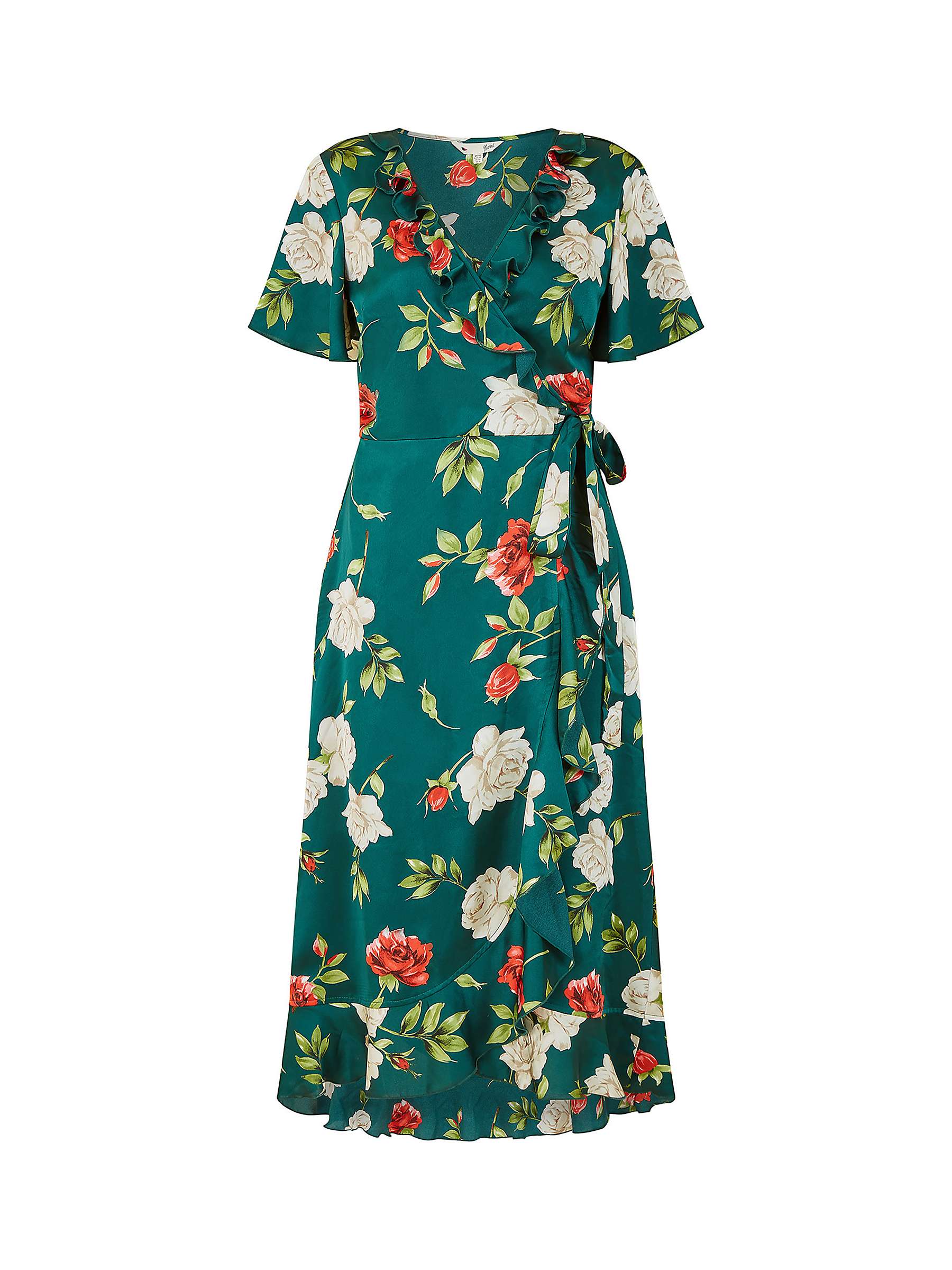 Buy Yumi Satin Rose Print Wrap Dress, Green Online at johnlewis.com