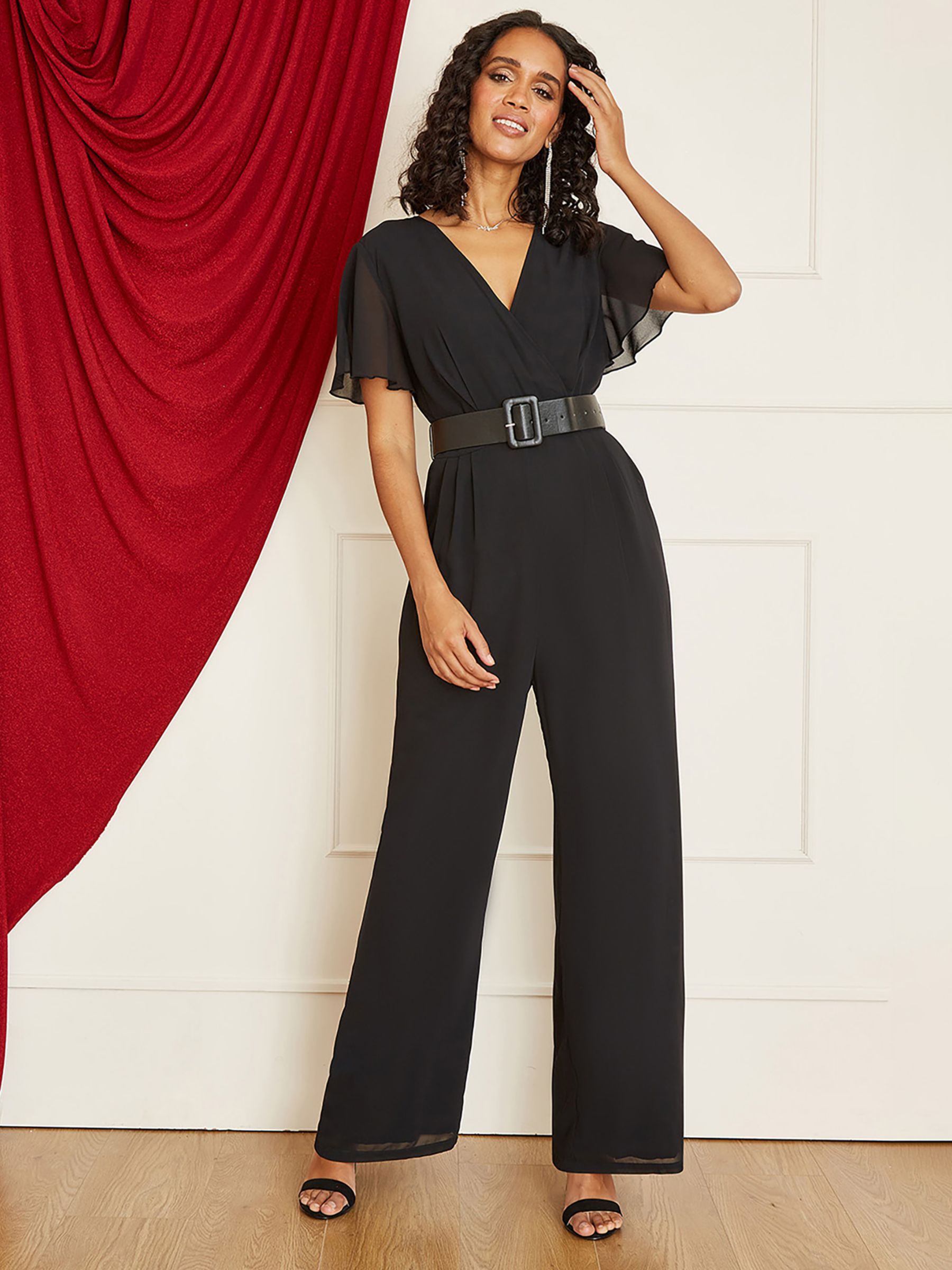 Yumi Belted Wrap Over Jumpsuit, Black at John Lewis & Partners