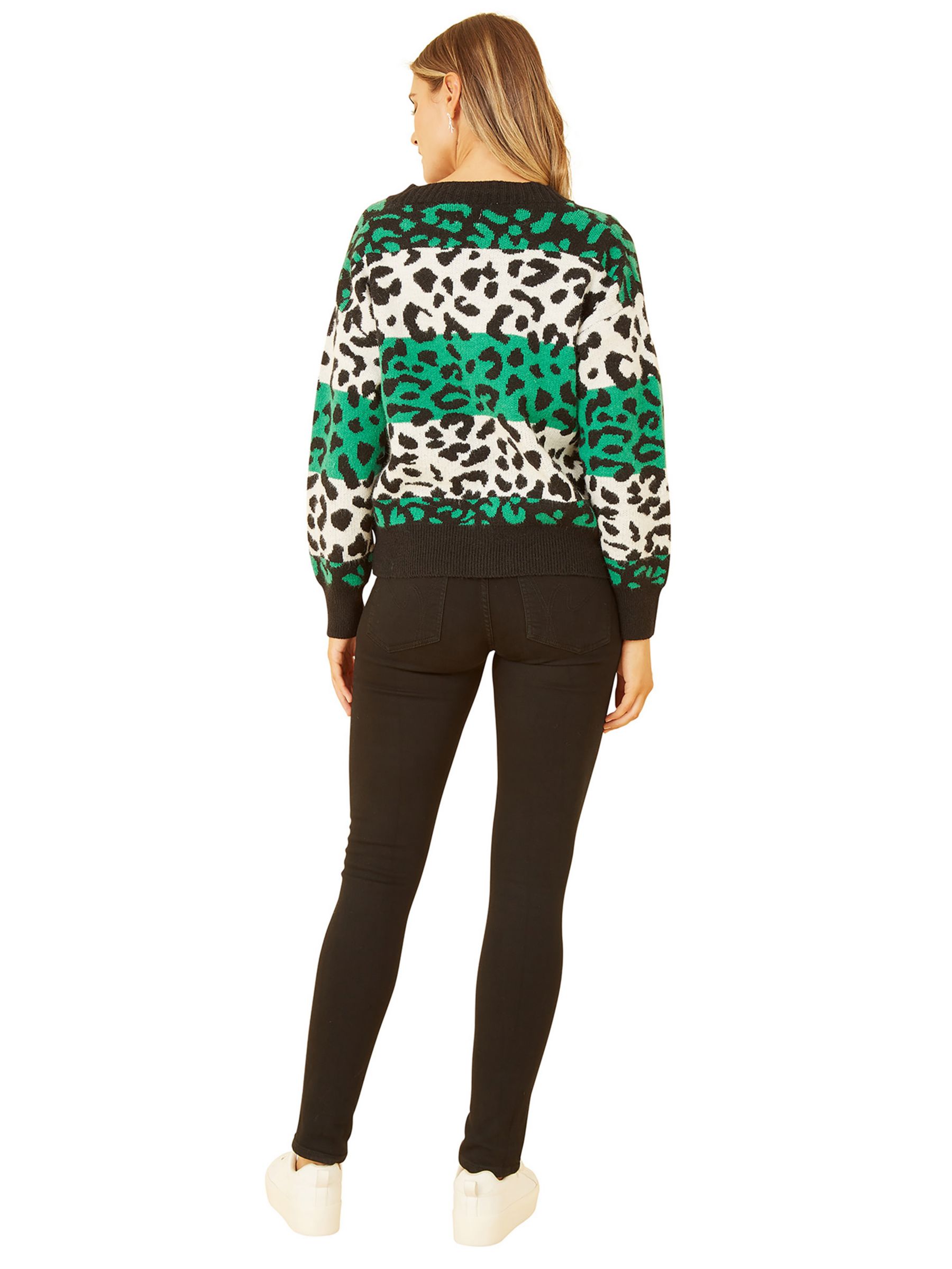Buy Yumi Animal Stripe Intarsia Knitted Cardigan, Green Online at johnlewis.com