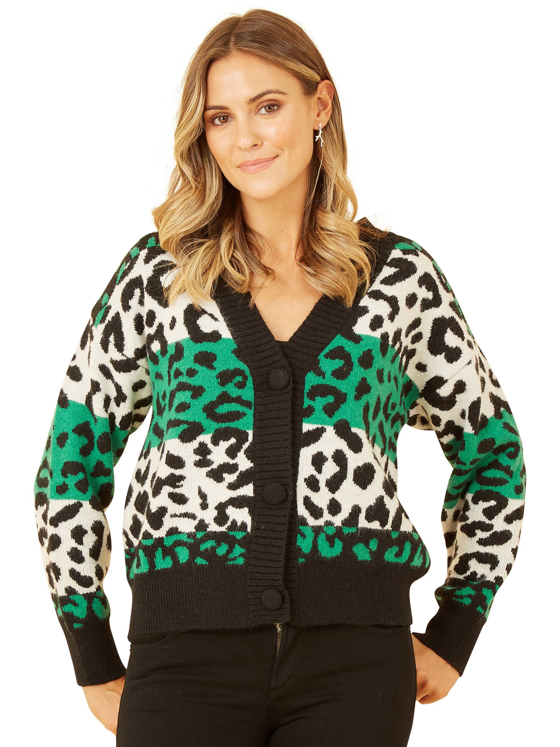 Buy Yumi Animal Stripe Intarsia Knitted Cardigan, Green Online at johnlewis.com