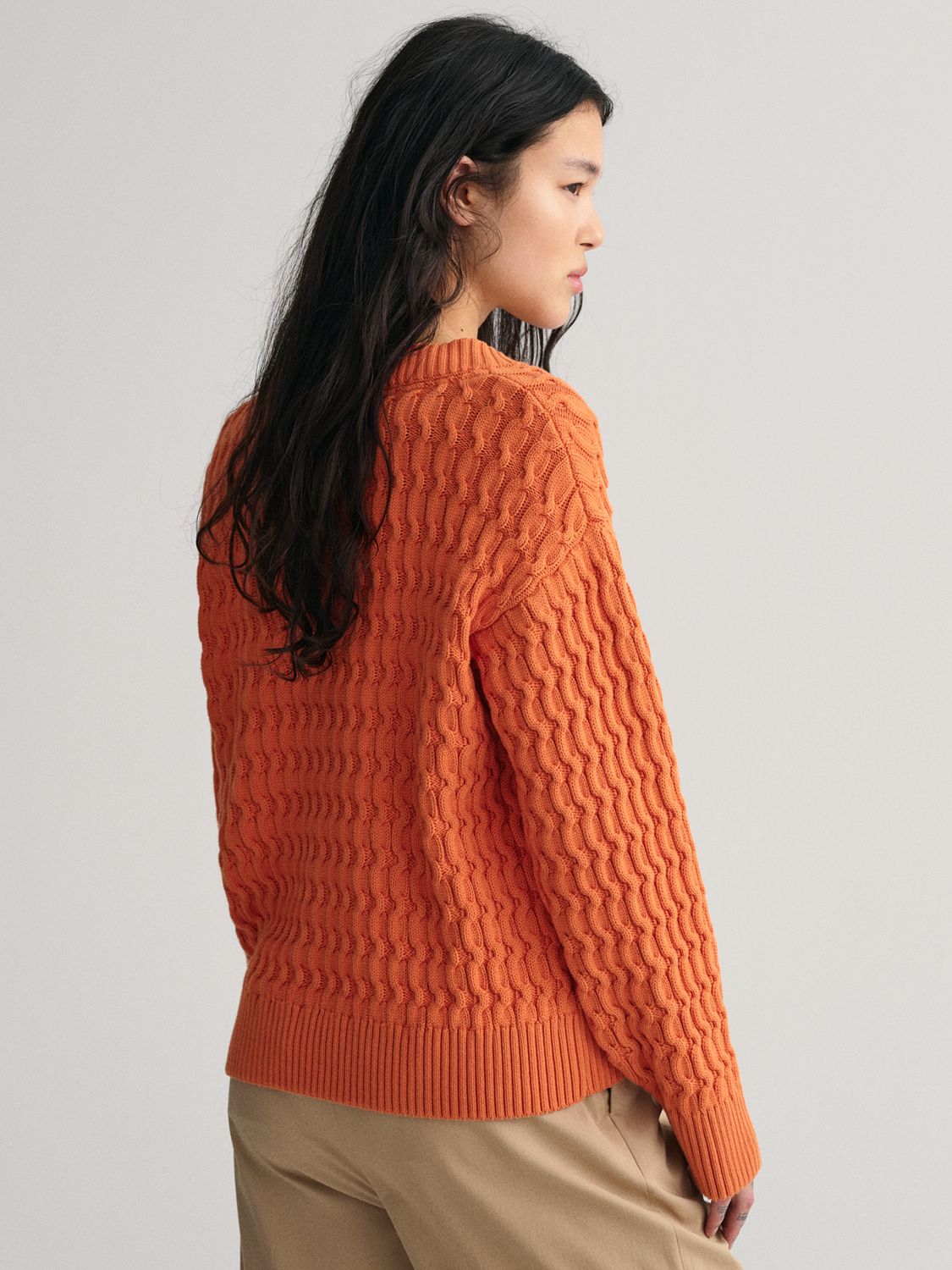 GANT Plain Textured V-Neck Jumper, Pumpkin Orange, XS