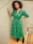 Ro&Zo Green Animal Print Shirred Waist Midi Dress, Green