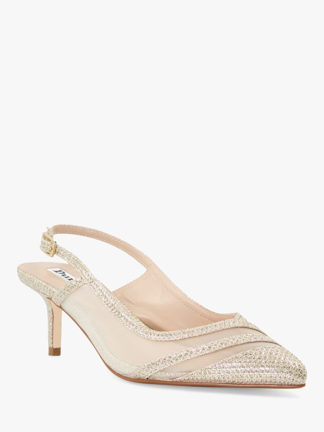 Dune Dillon Kitten Heel Court Shoes, Gold