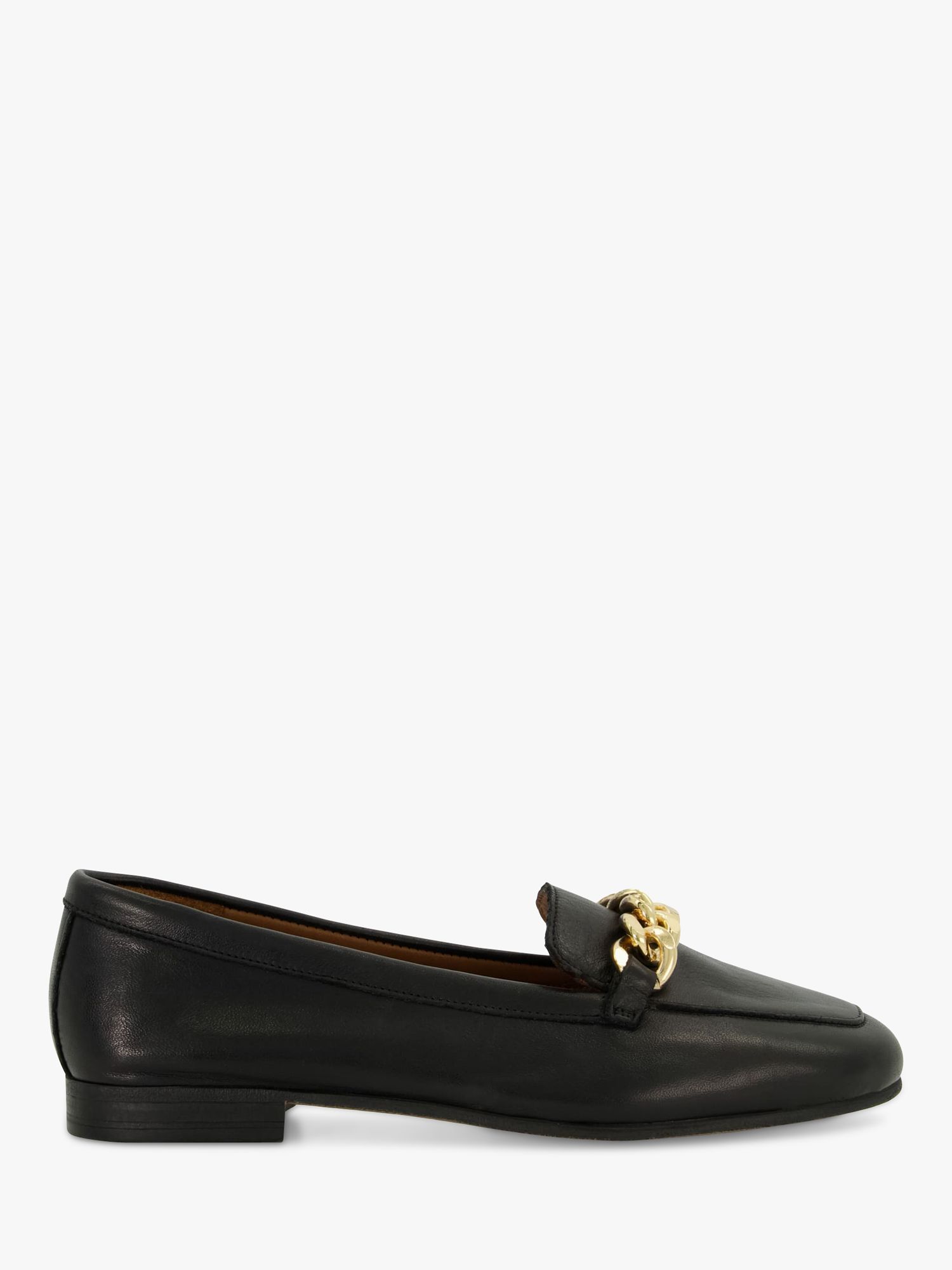 Dune Goldsmith Wide Fit Leather Chain Detail Loafers, Black, 3