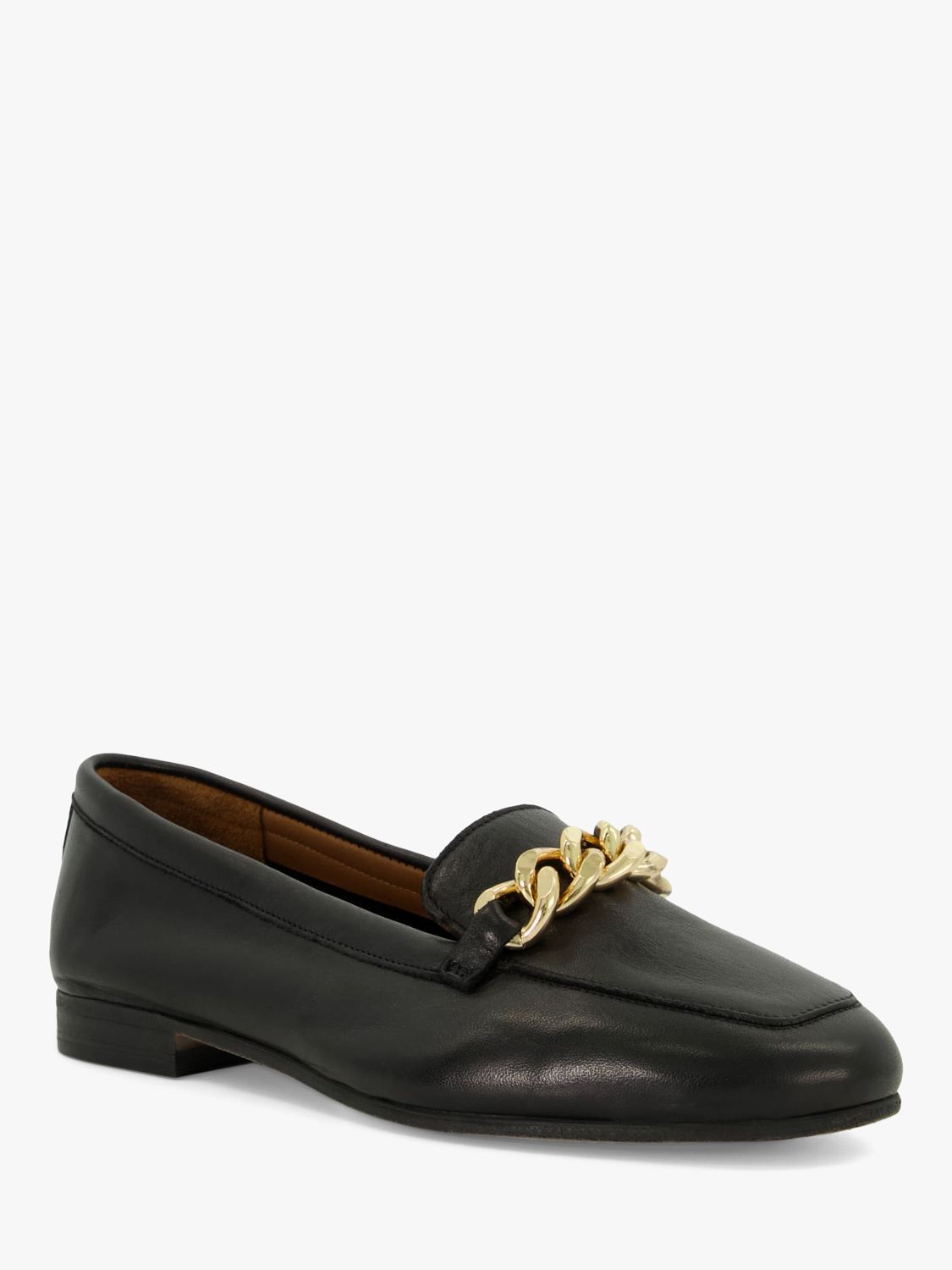 Dune Goldsmith Wide Fit Leather Chain Detail Loafers, Black, 3