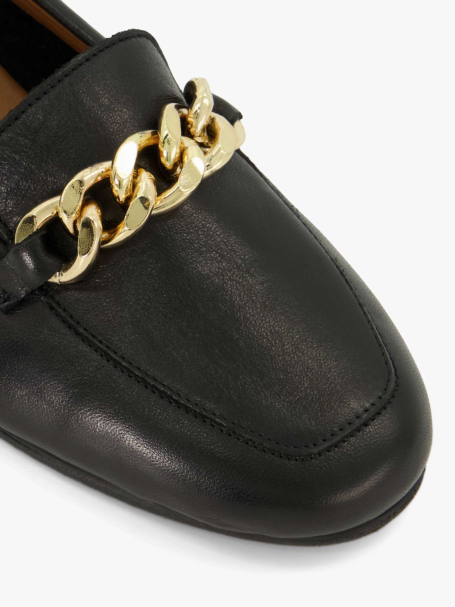Dune Goldsmith Wide Fit Leather Chain Detail Loafers, Black at John ...