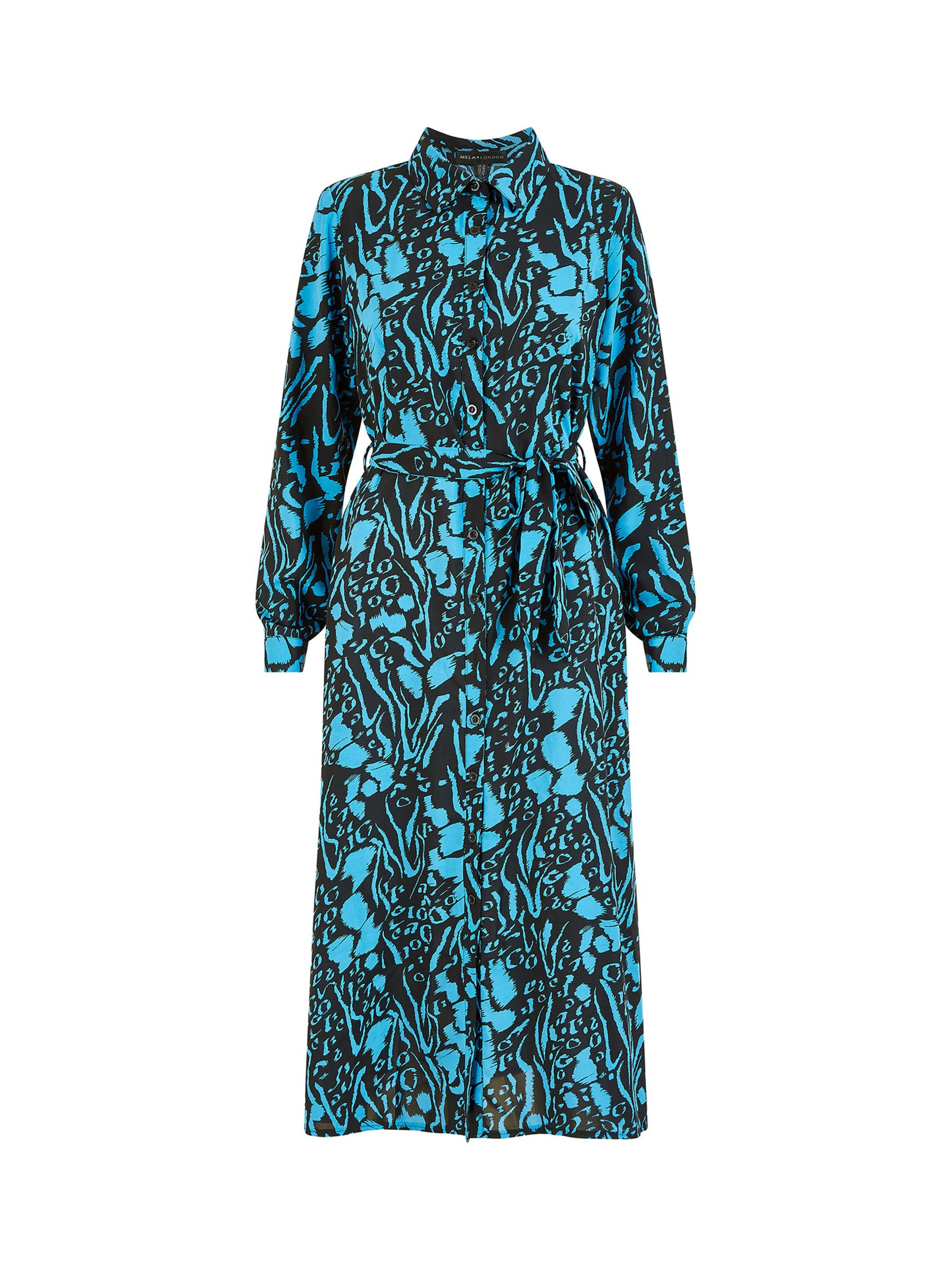 Mela London Animal Print Long Sleeve Shirt Midi Dress, Blue at John ...