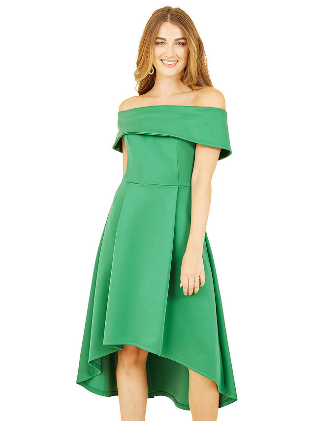 Mela London Bardot Dipped Hem Dress, Bright Green