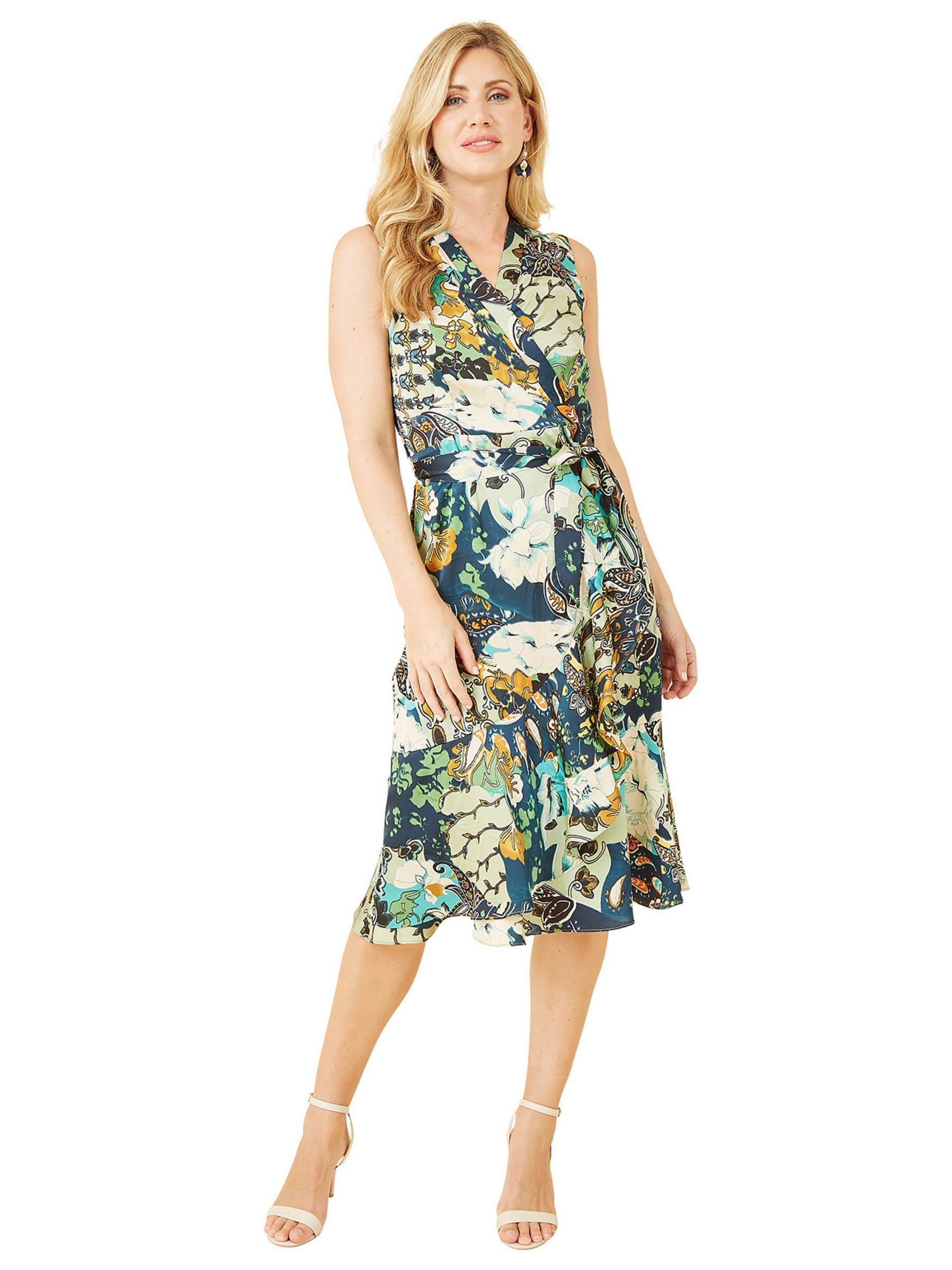 Buy Mela London Patchwork Paisley Satin Midi Dress, Green Online at johnlewis.com