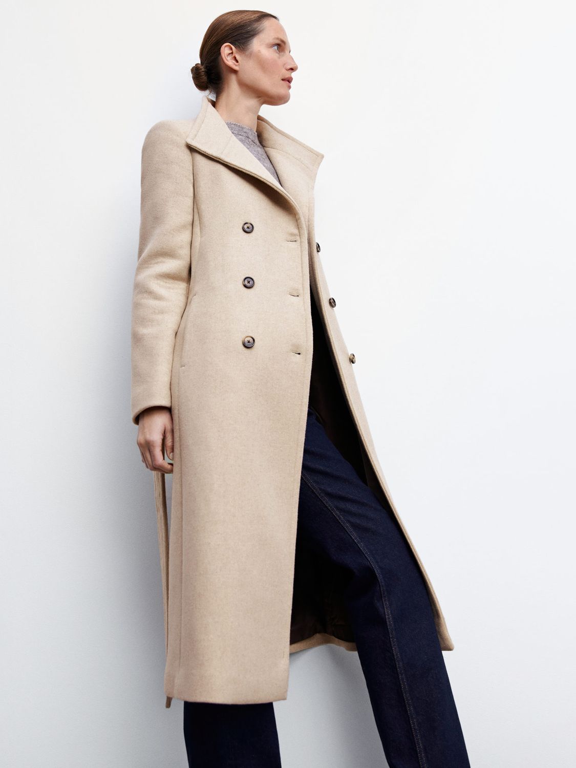 Mango Wool Blend Double Breasted Tailored Coat, Beige, XXS