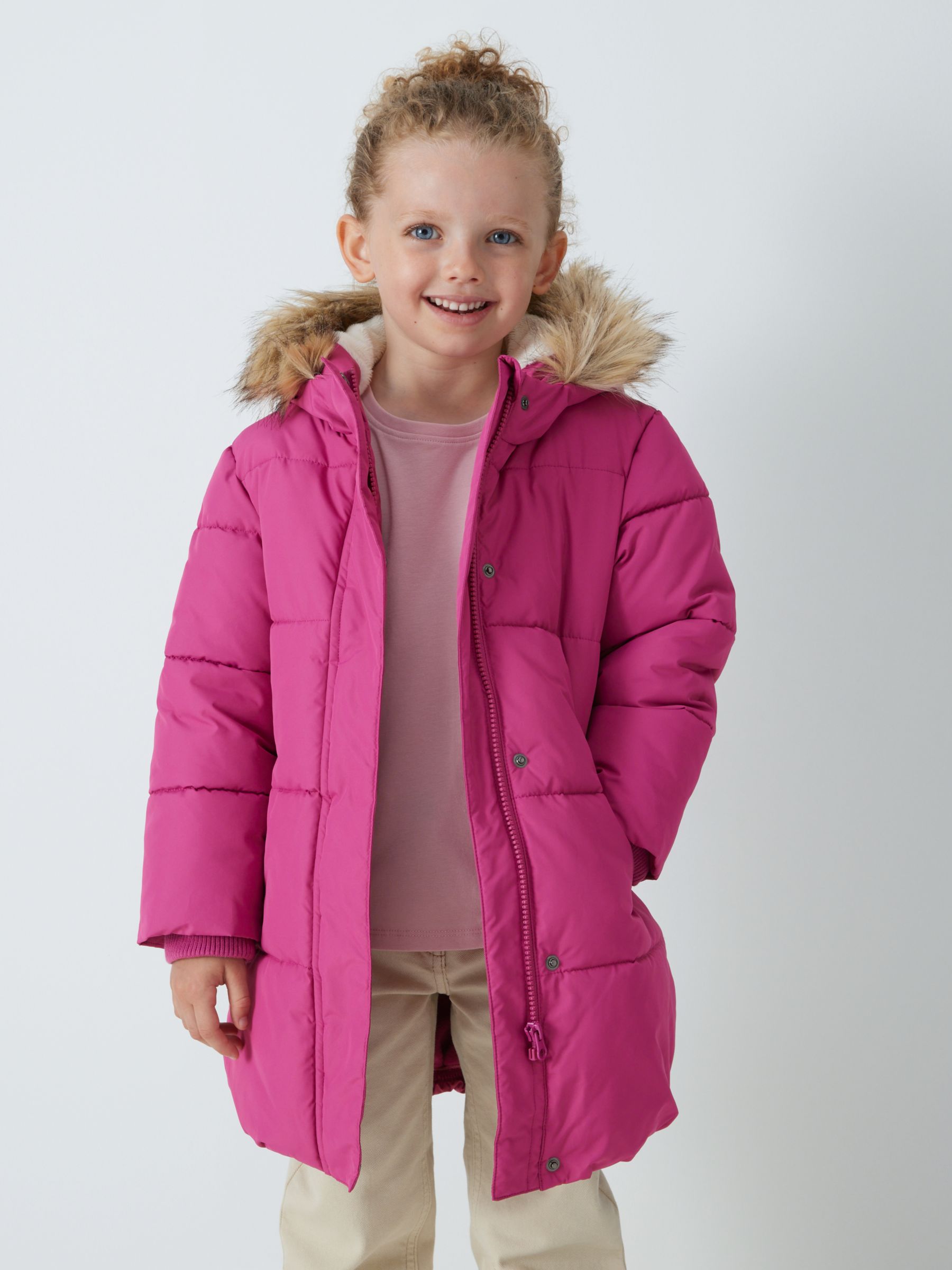 Hatley Kids' Glitter Star Print Fleece Lined Rain Coat, Raspberry