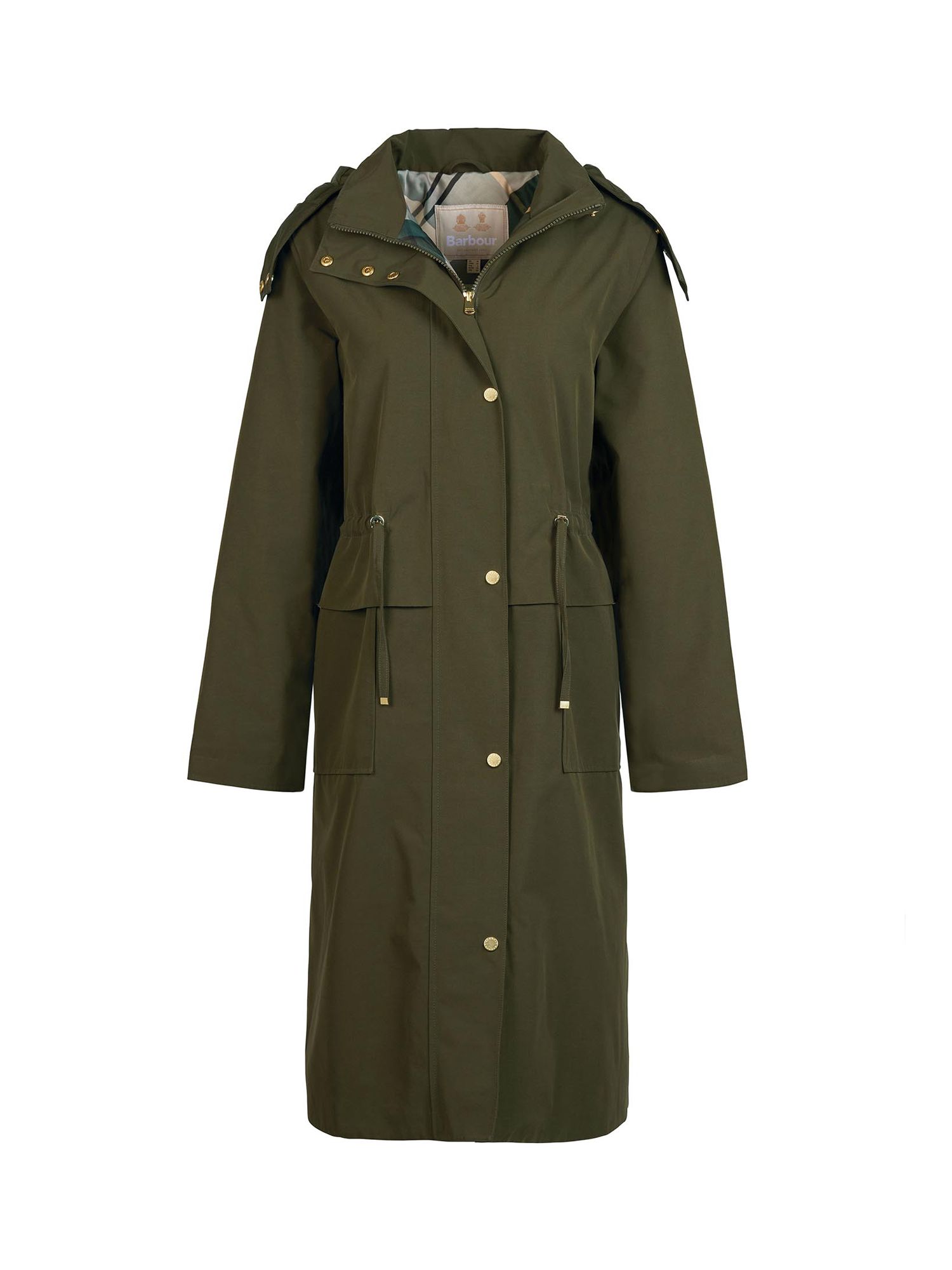 Barbour Lotte Plain Waterproof Longline Coat, Fern/Fern Tartan, 8