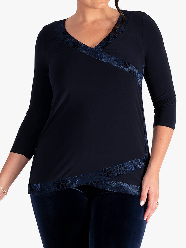 chesca Faux Wrap Jersey Top, Navy