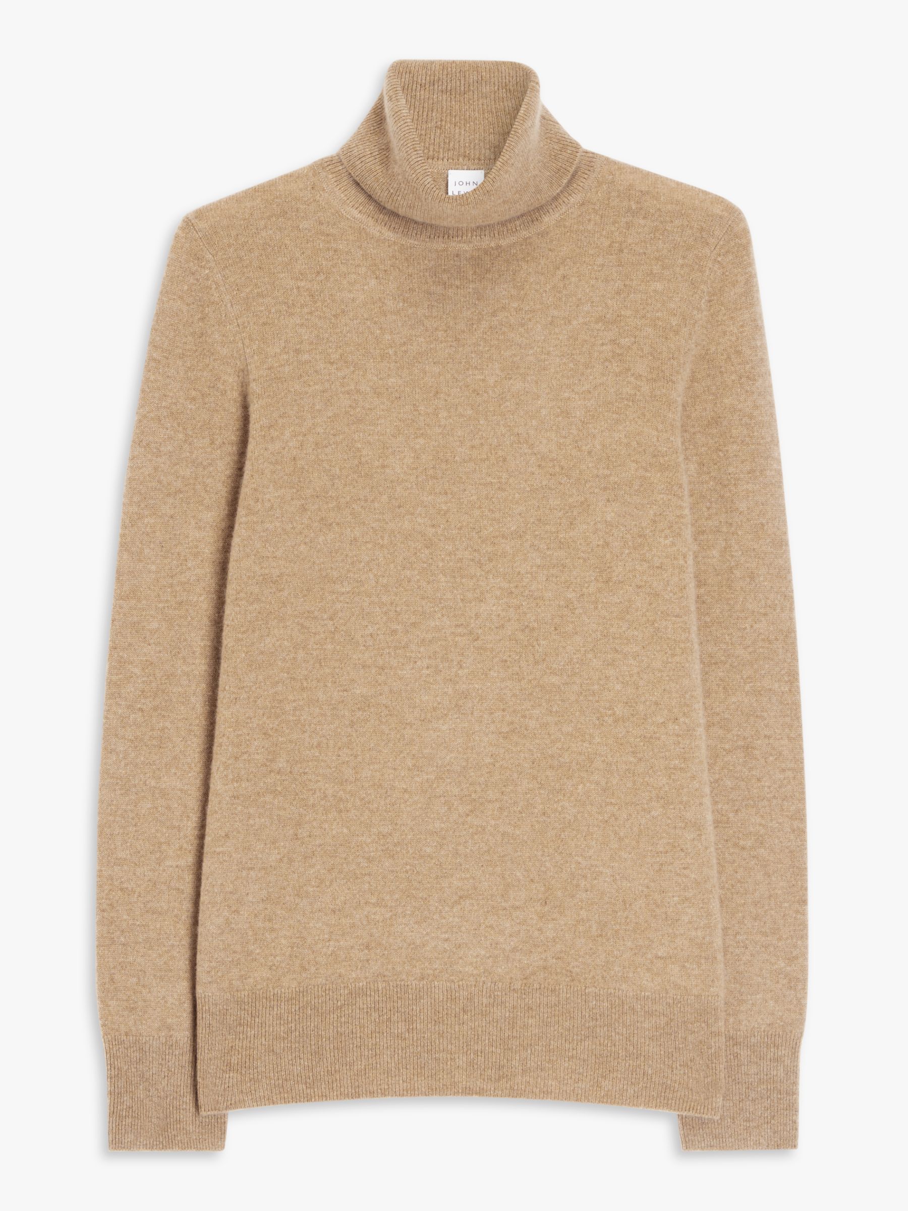 John Lewis Cashmere Roll Neck Jumper, Beige at John Lewis & Partners