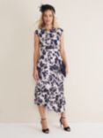 Phase Eight Willow Floral Cowl Neck Midi Dress, Latte/Multi