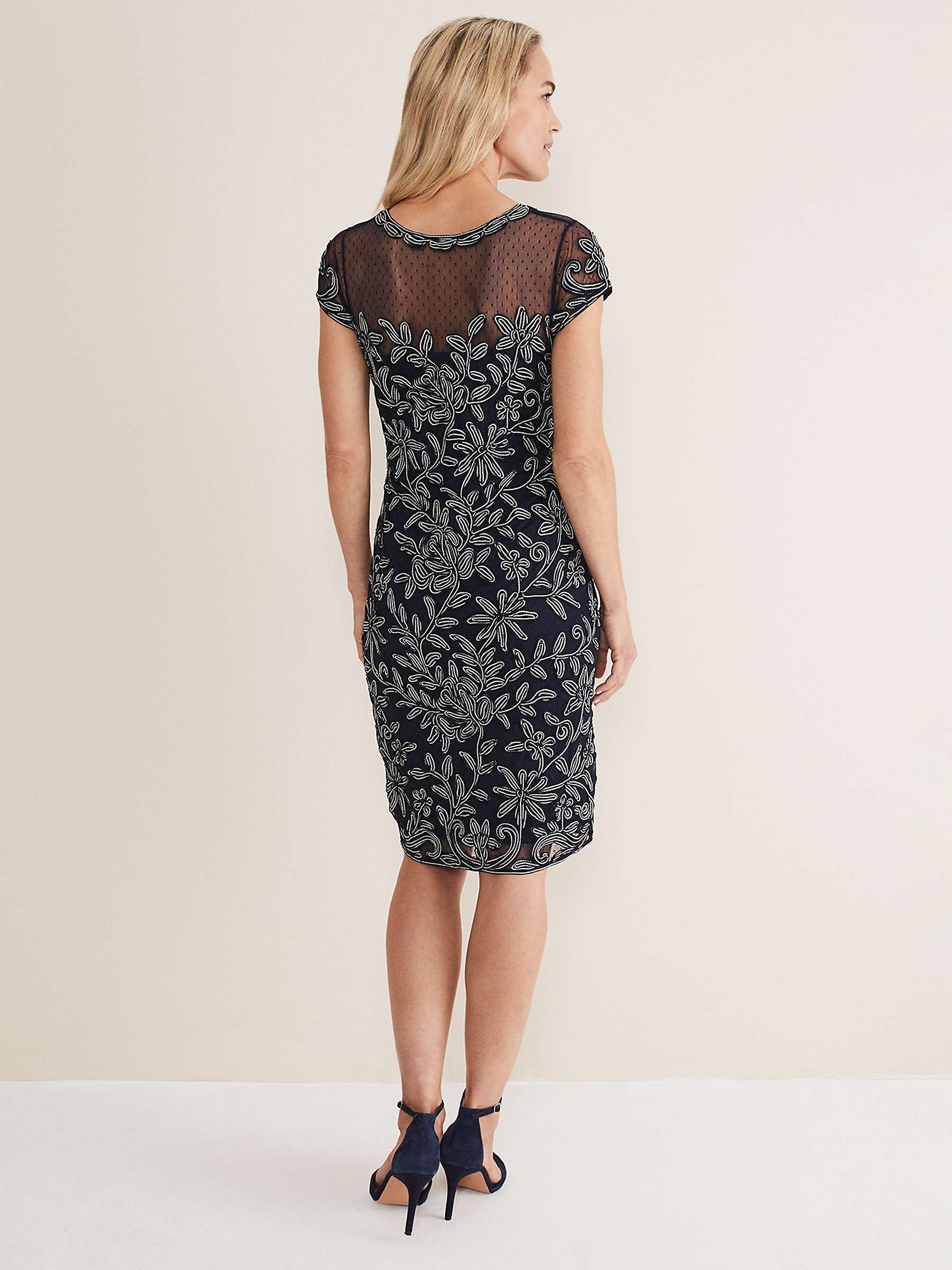 Buy Phase Eight Zila Floral Tapework Knee Length Dress, Navy/Ivory Online at johnlewis.com