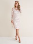 Phase Eight Annika Tapework Dress, Antique Rose/Ivory