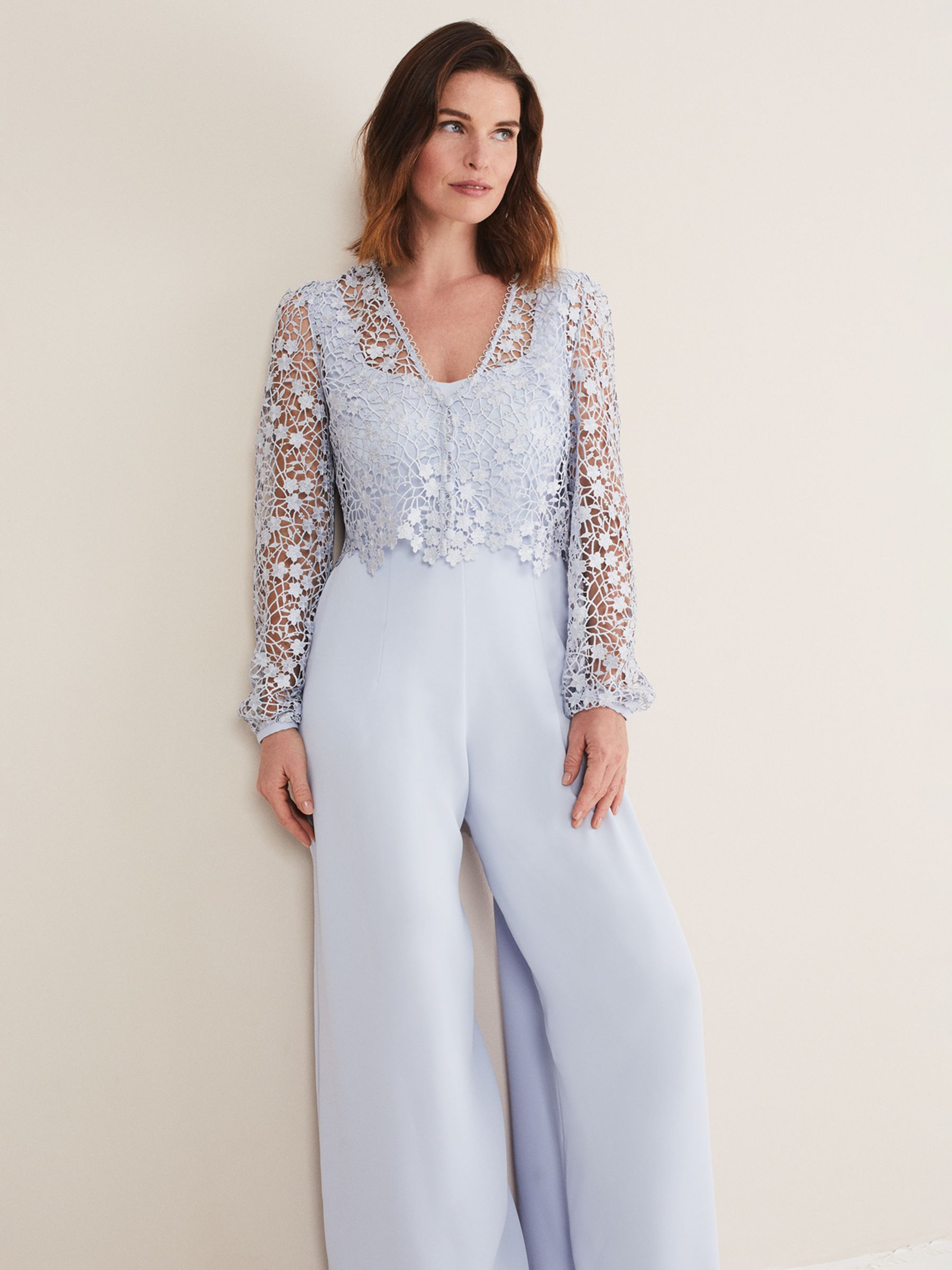 Buy Phase Eight Mariposa Lace Jumpsuit, Cornflower Online at johnlewis.com