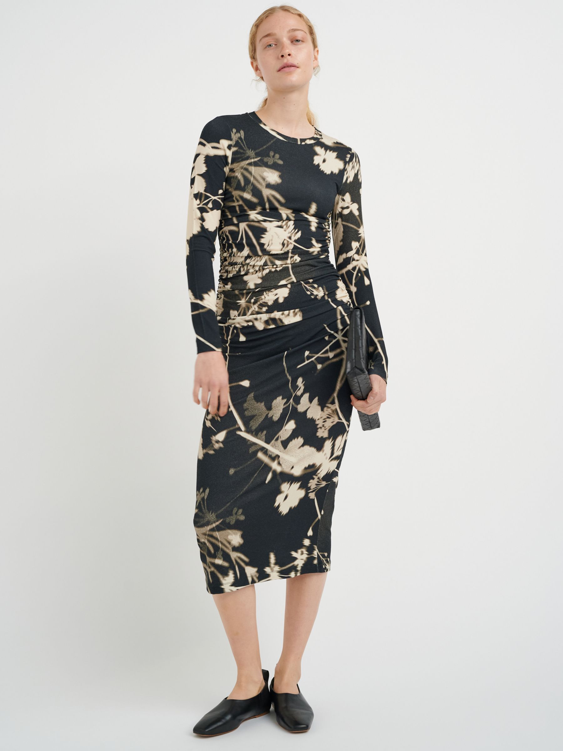Buy InWear Ruth Floral Print Ruched Midi Dress, Black Online at johnlewis.com