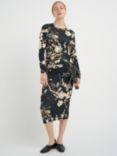 InWear Ruth Floral Print Ruched Midi Dress, Black